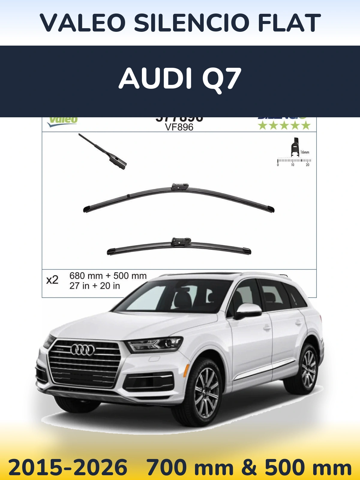 Komplet przednich wycieraczek Valeo Silencio Flat 680 & 500 mm do Audi Q7 2015-2026
