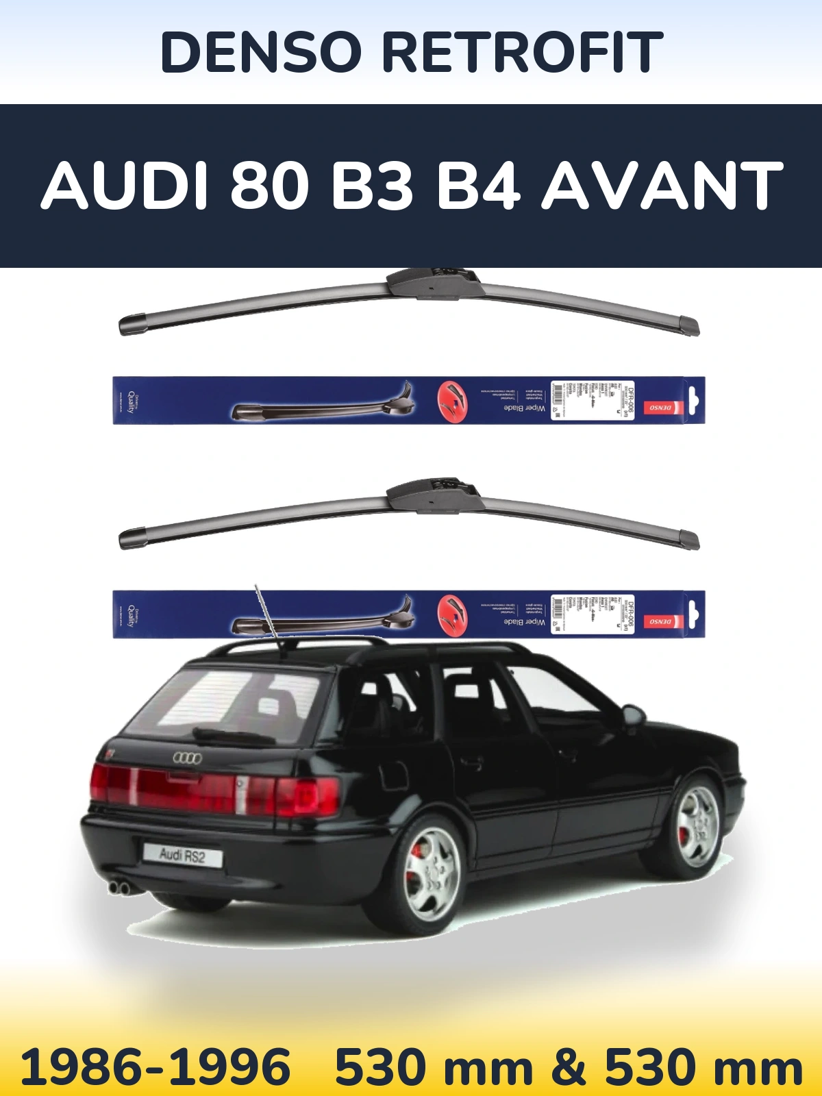 Front wiper blade set Denso Retrofit 530 & 530 mm for Audi 80 B3 B4 Avant 1986-1996