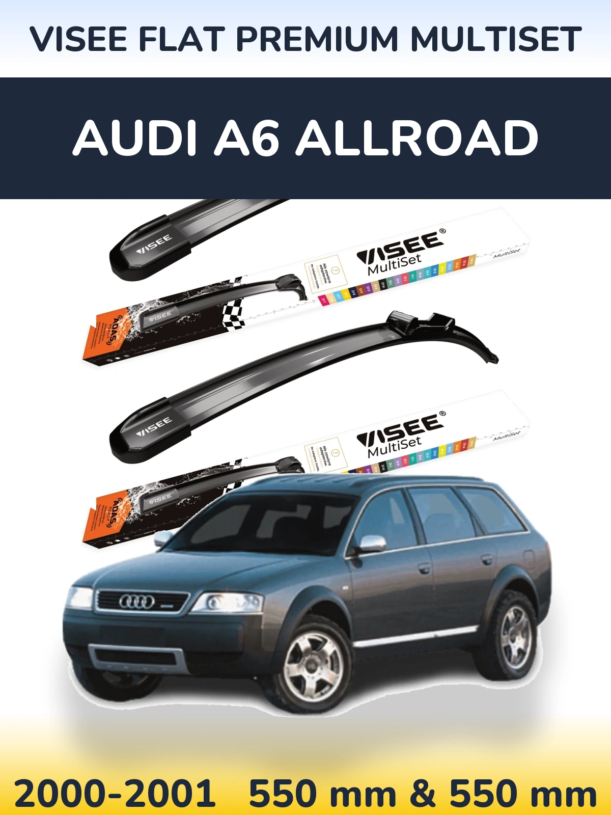 Komplet przednich wycieraczek VISEE FLAT PREMIUM MultiSet 550 & 550 mm do Audi A6 Allroad 2000-2001