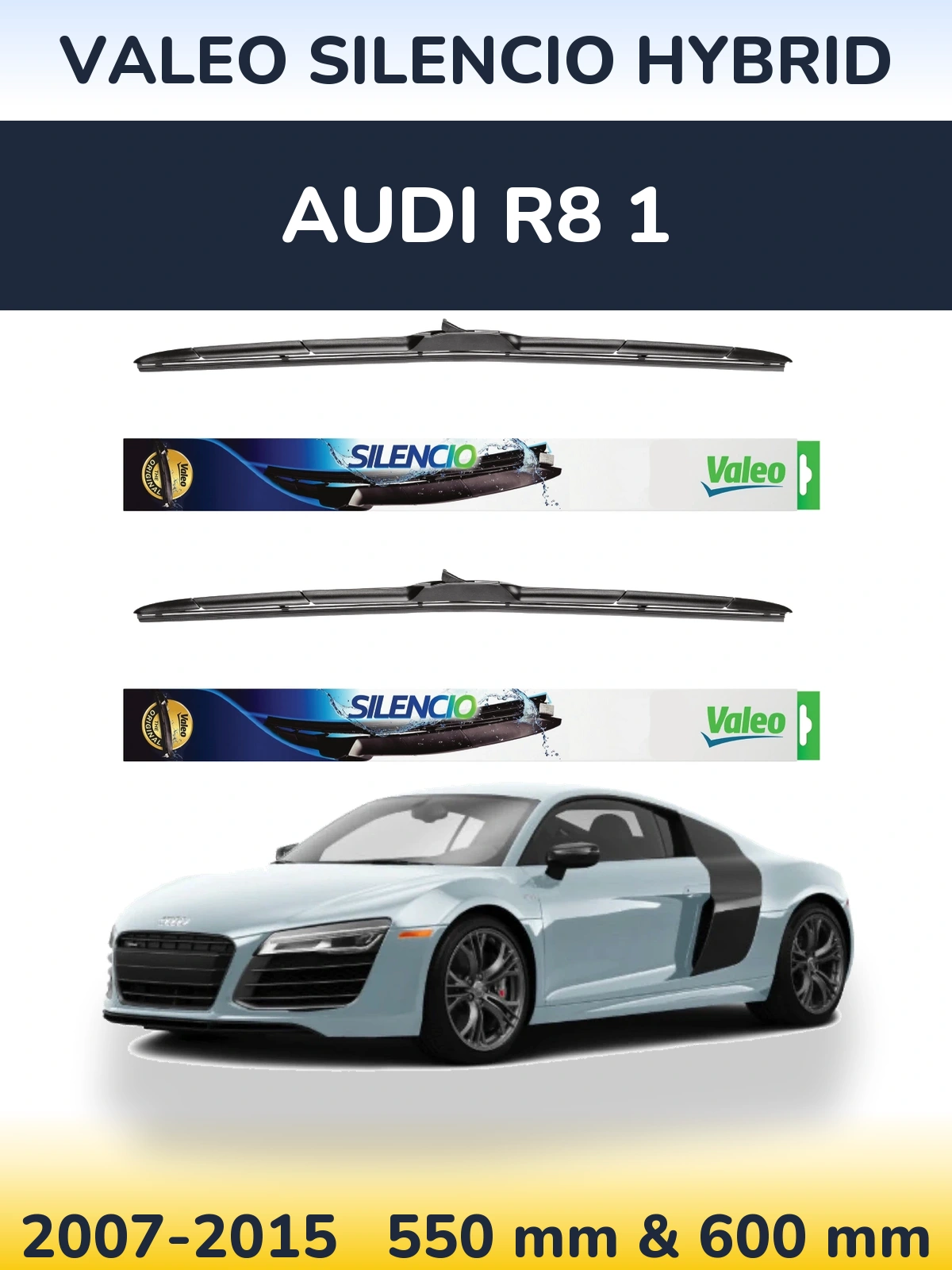 Комплект передніх щіток Valeo Silencio Hybrid 550 & 600 мм для Audi R8 1 2007-2015