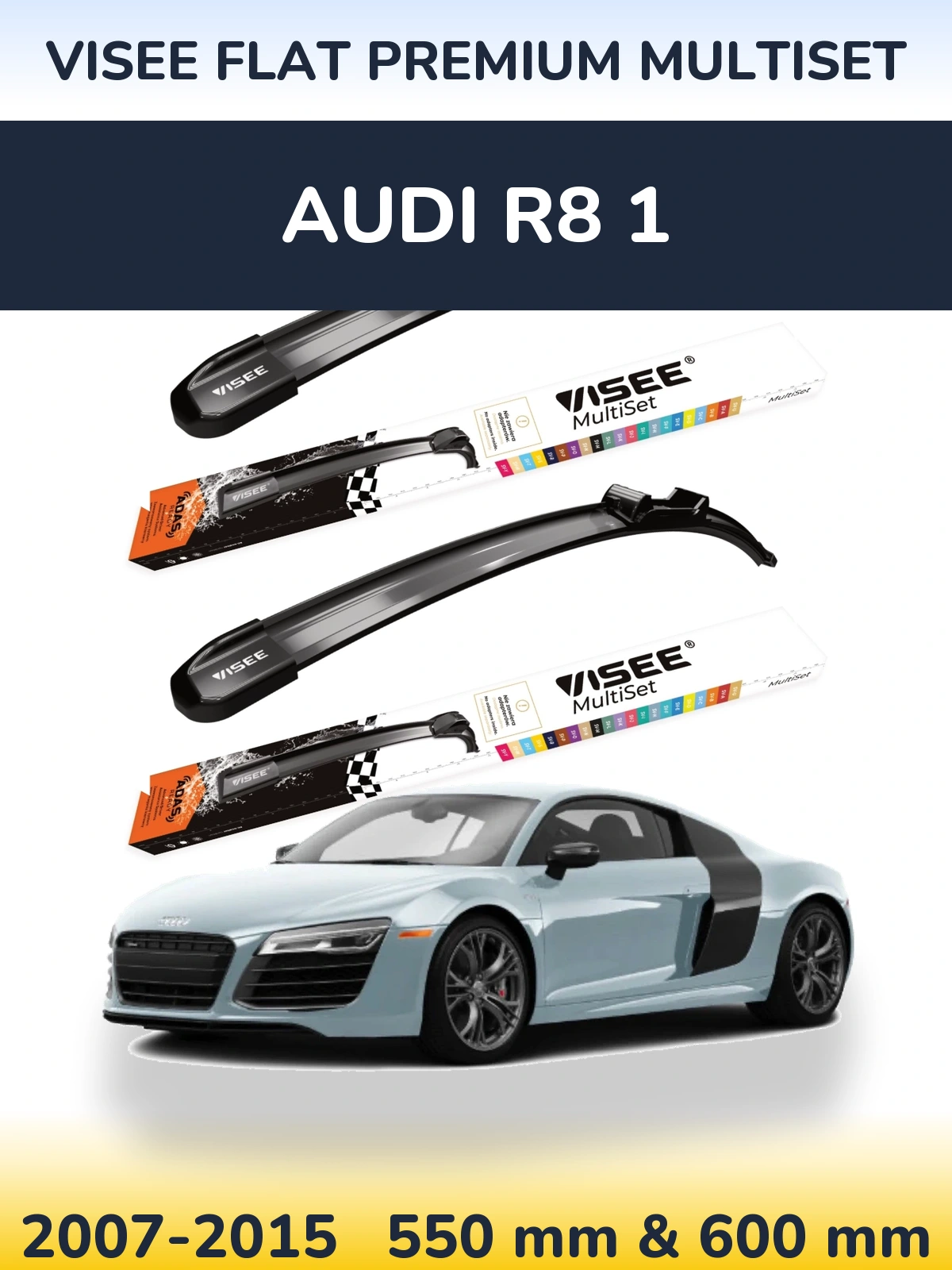 Комплект передніх щіток VISEE FLAT PREMIUM MultiSet 550 & 600 мм для Audi R8 1 2007-2015