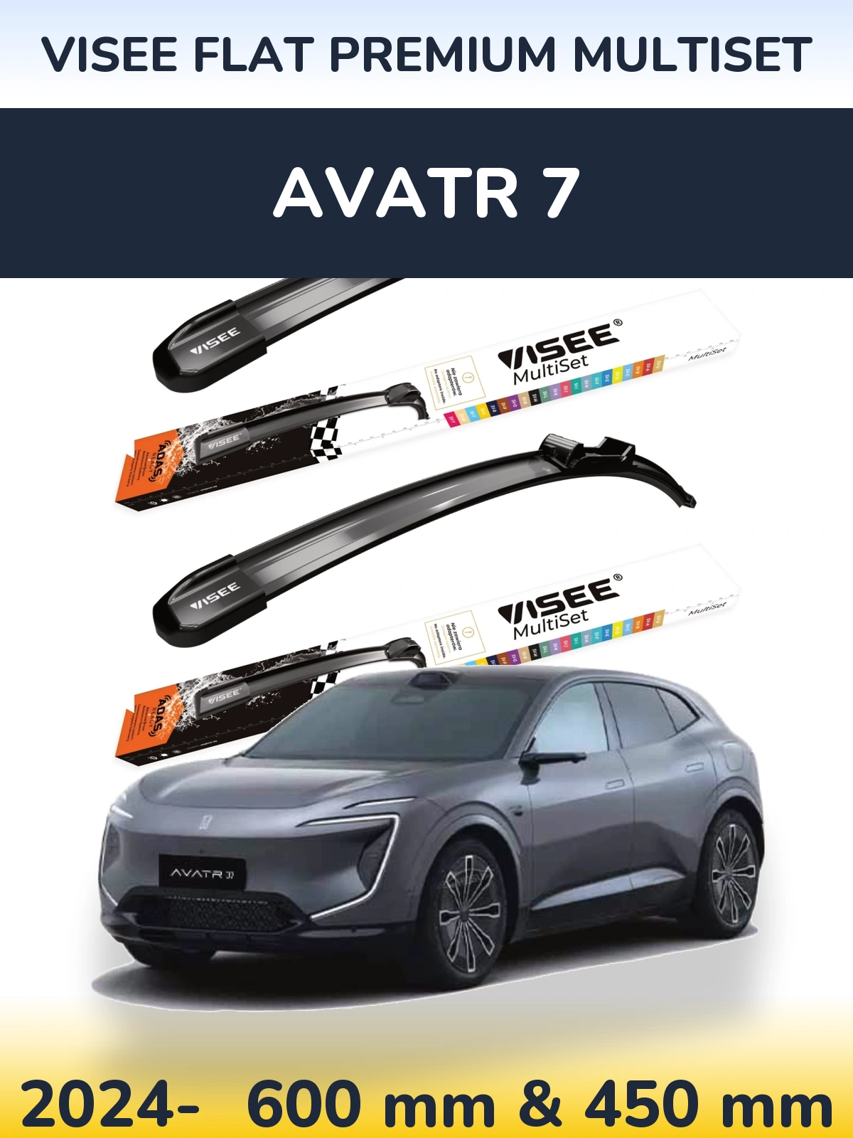 Комплект передних дворников VISEE FLAT PREMIUM MultiSet 600 & 450 мм для Avatr 7 2024-2026