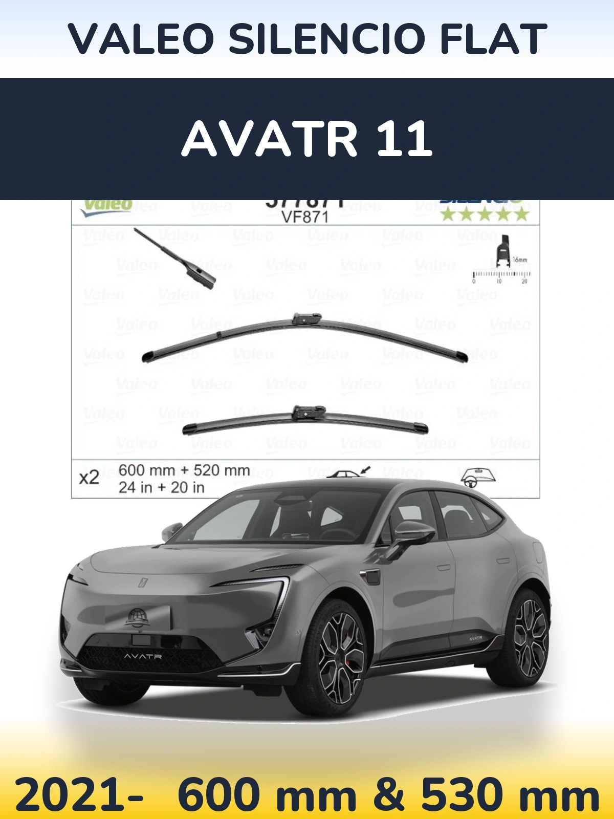 Комплект передніх щіток Valeo Silencio Flat 600 & 520 мм для Avatr 11 2021-2026