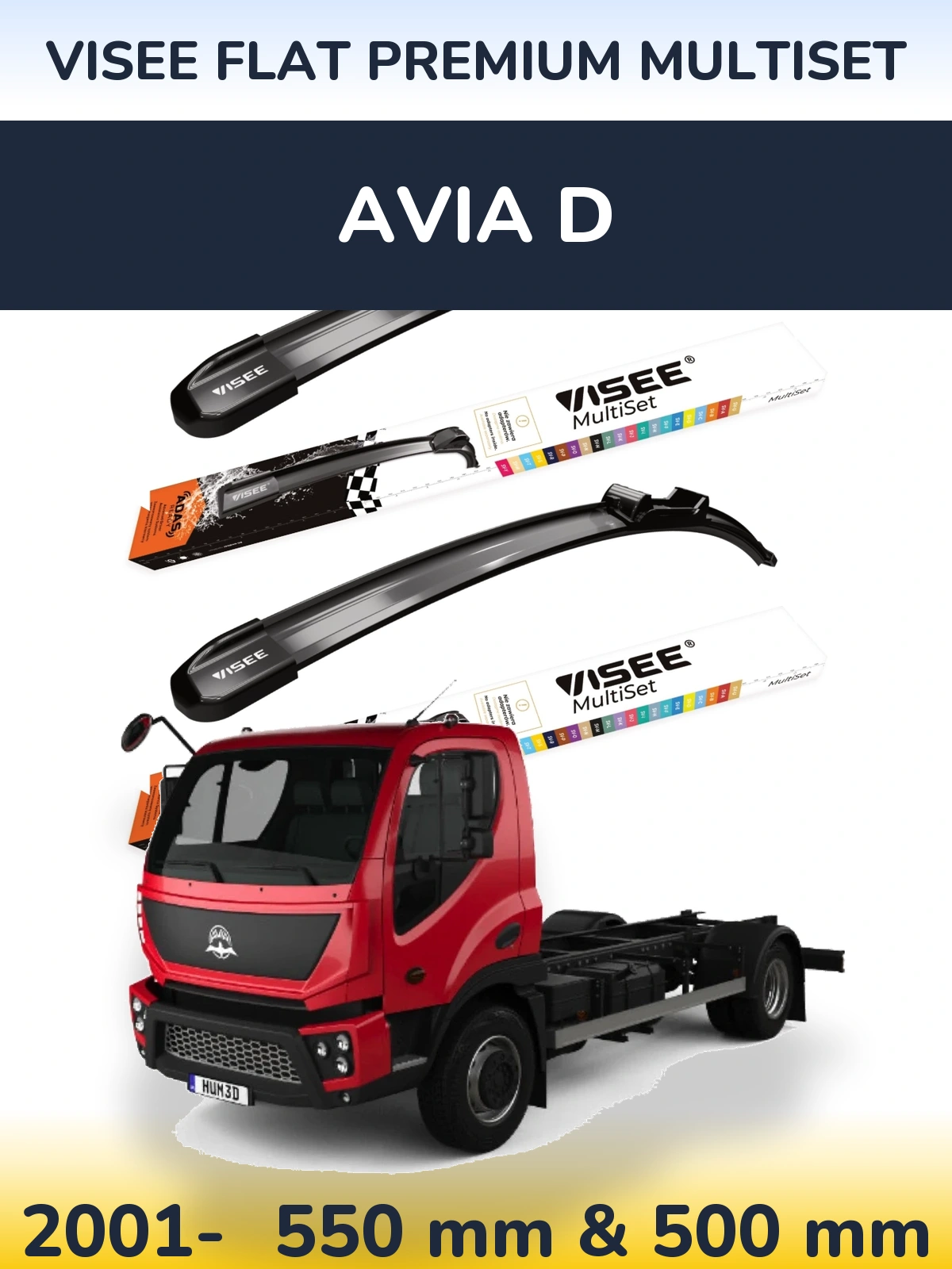 Front wiper blade set VISEE FLAT PREMIUM MultiSet 550 & 500 mm for Avia D 2001-2026