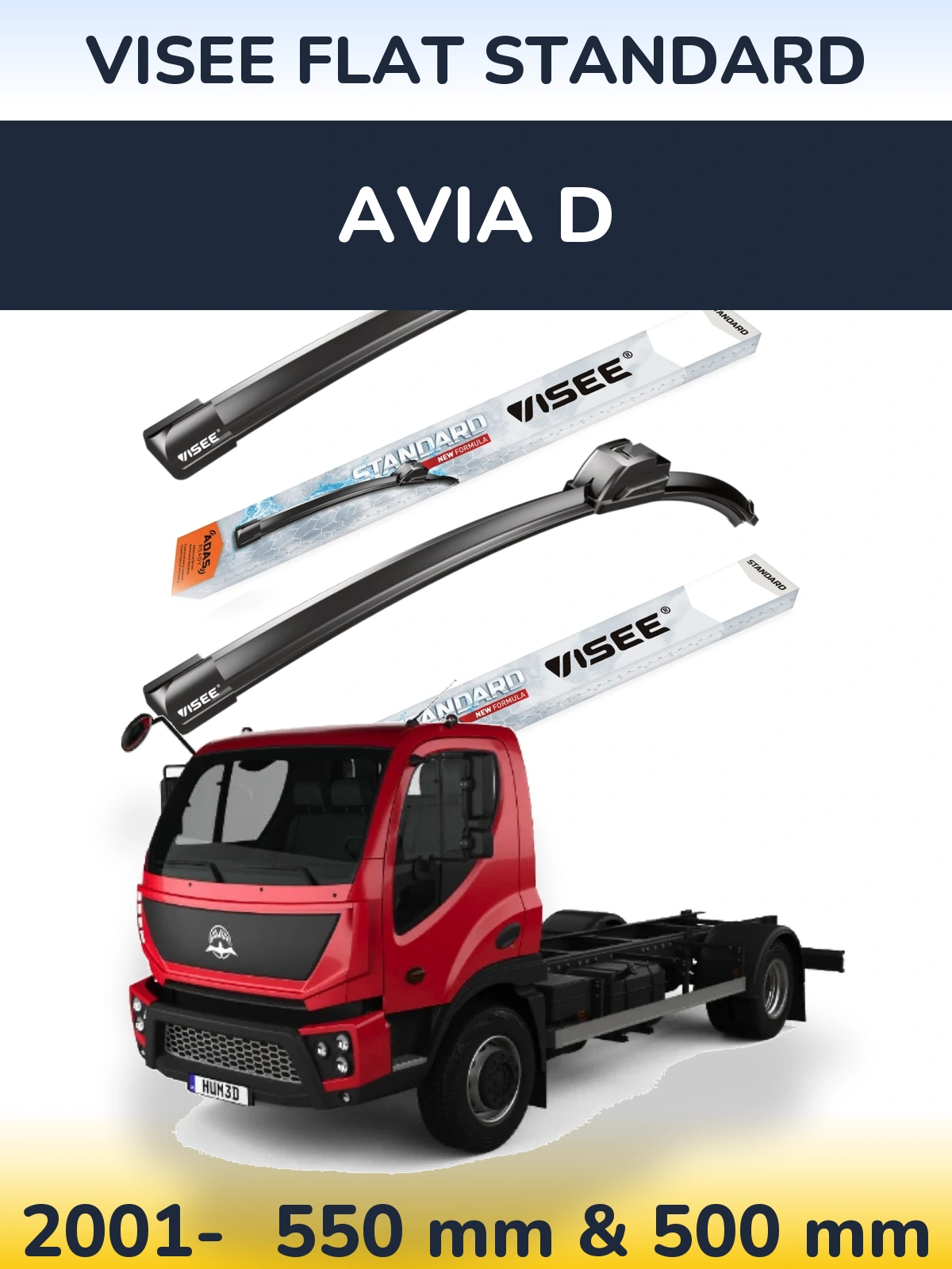 Komplet przednich wycieraczek VISEE FLAT STANDARD 550 & 500 mm do Avia D 2001-2026