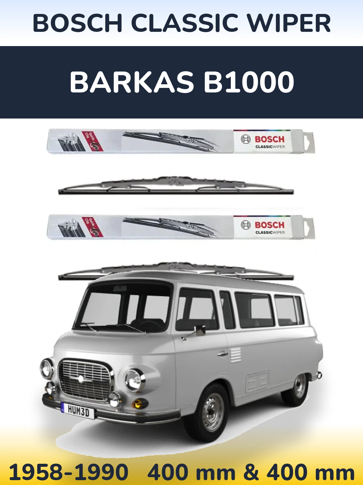 Комплект передніх щіток BOSCH Classic Wiper 400 & 400 мм для Barkas B1000 1958-1990