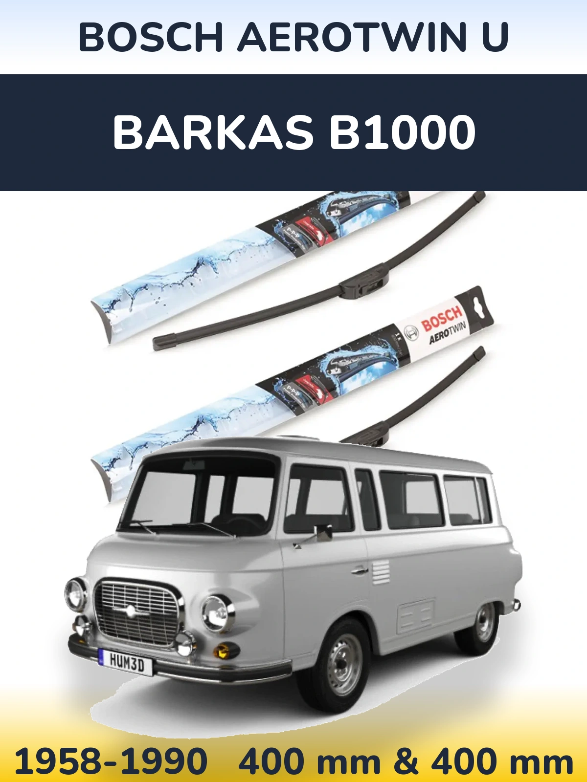 Komplet przednich wycieraczek BOSCH AeroTwin U 400 & 400 mm do Barkas B1000 1958-1990