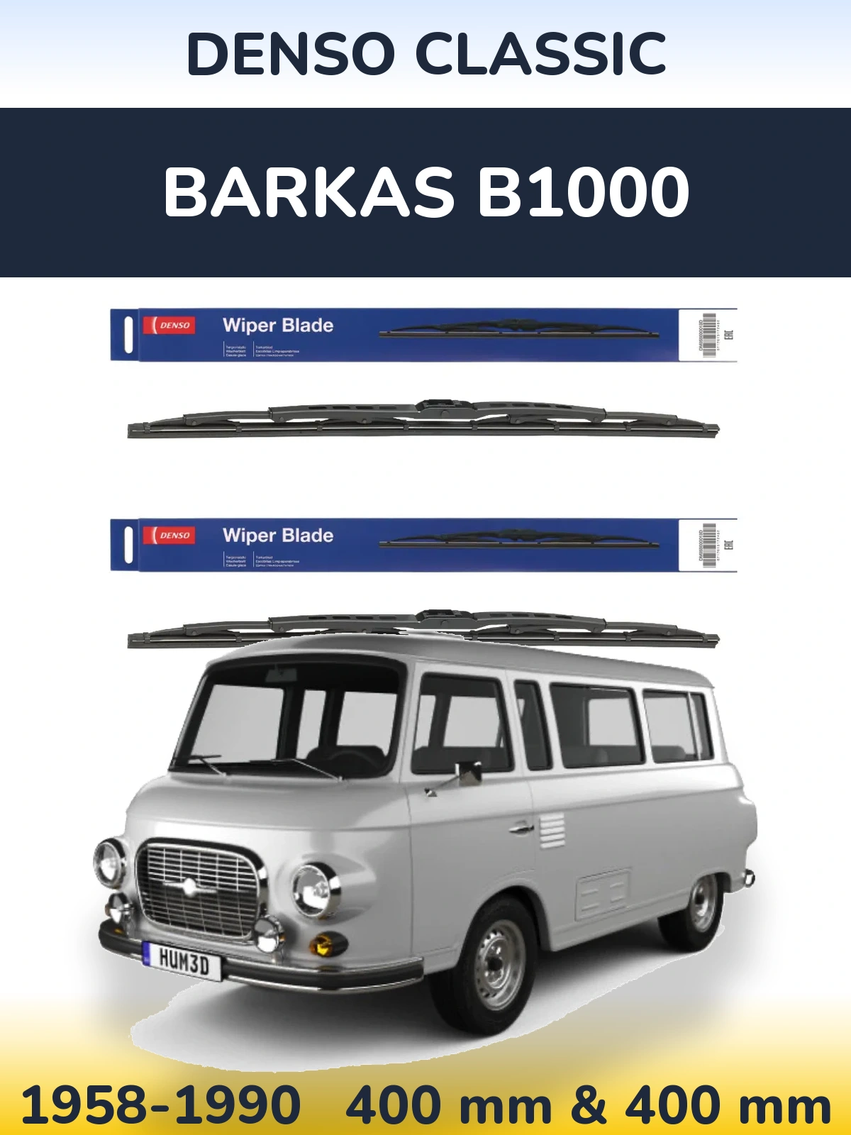 Komplet przednich wycieraczek Denso Classic 400 & 400 mm do Barkas B1000 1958-1990