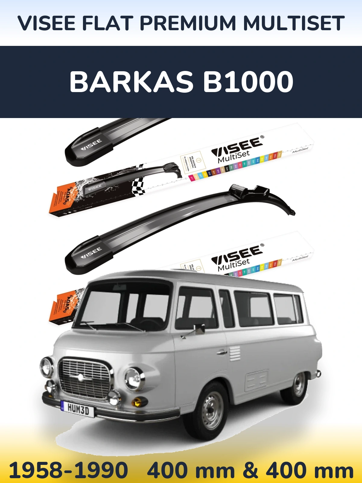 Komplet przednich wycieraczek VISEE FLAT PREMIUM MultiSet 400 & 400 mm do Barkas B1000 1958-1990