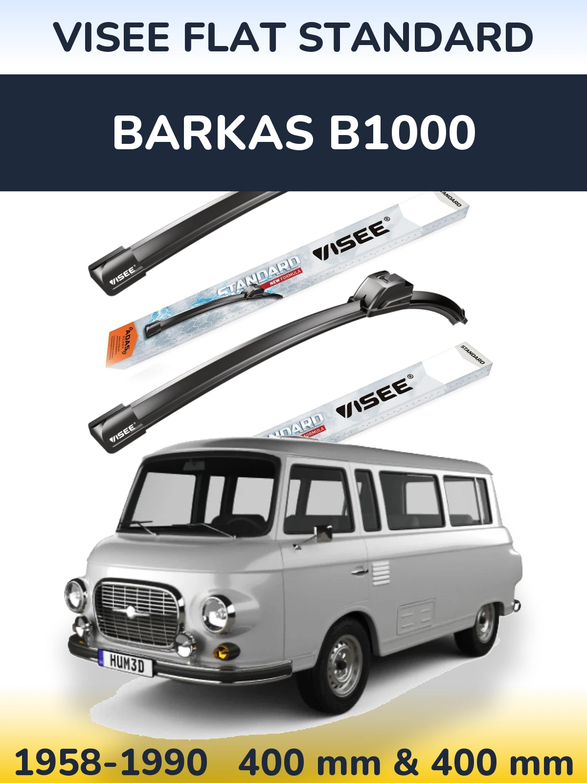 Komplet przednich wycieraczek VISEE FLAT STANDARD 400 & 400 mm do Barkas B1000 1958-1990