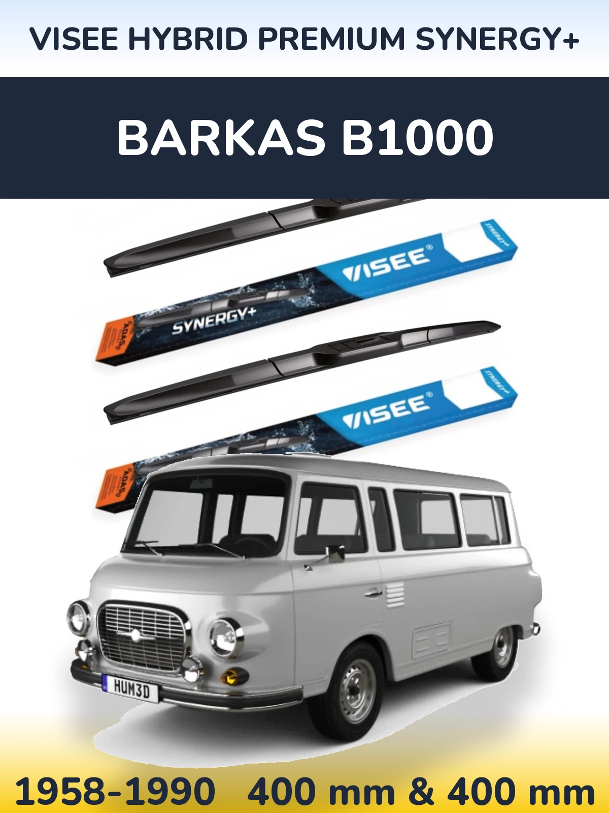 Komplet przednich wycieraczek VISEE HYBRID PREMIUM SYNERGY+ 400 & 400 mm do Barkas B1000 1958-1990