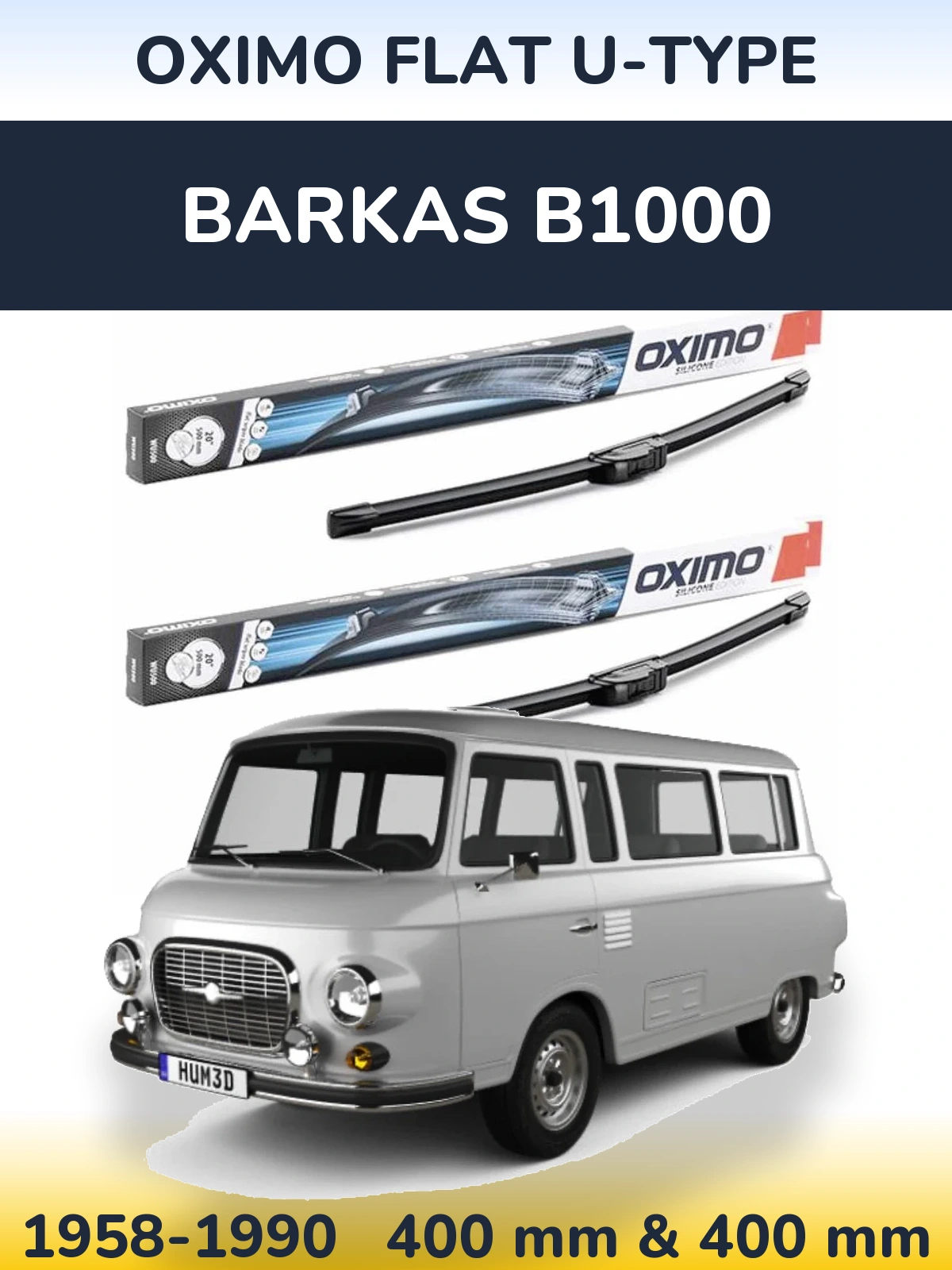 Komplet przednich wycieraczek Oximo Flat U-type 400 & 400 mm do Barkas B1000 1958-1990