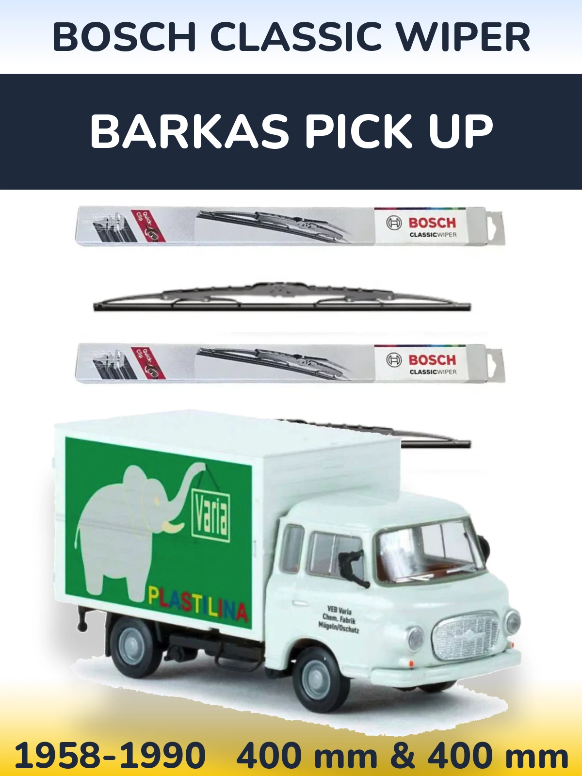Komplet przednich wycieraczek BOSCH Classic Wiper 400 & 400 mm do Barkas Pick Up 1958-1990
