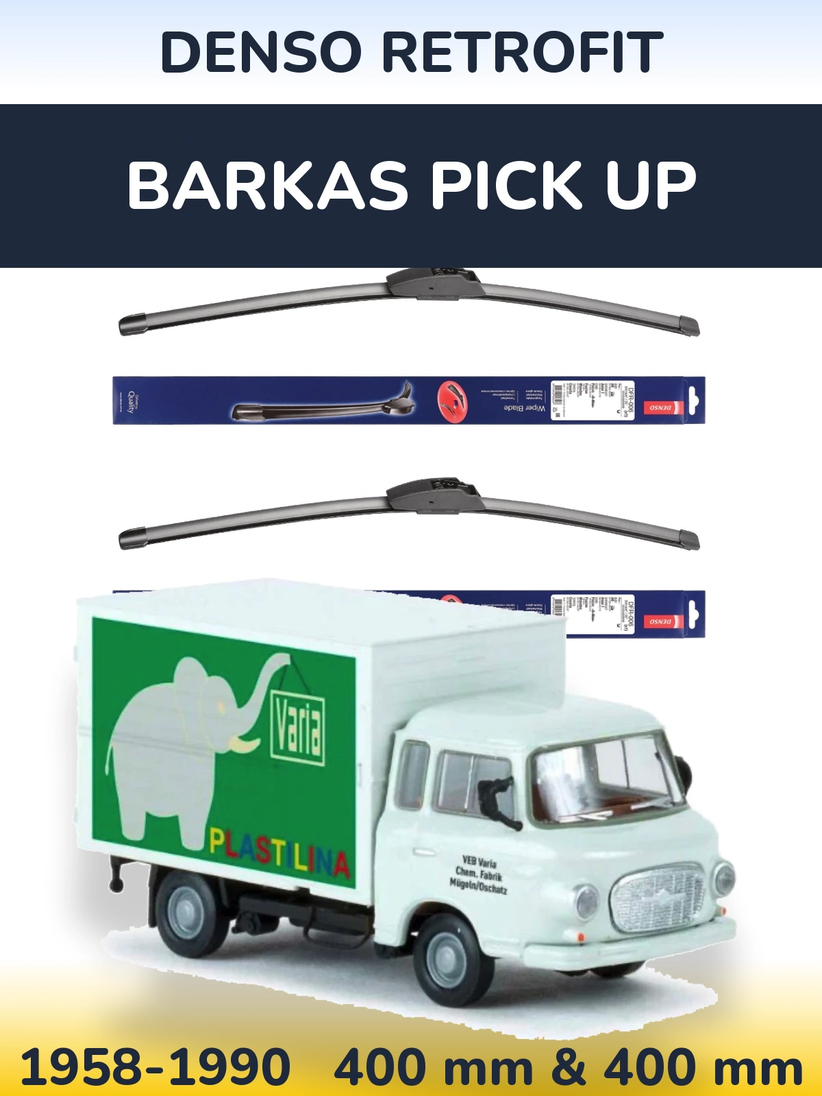 Комплект передніх щіток Denso Retrofit 400 & 400 мм для Barkas Pick Up 1958-1990
