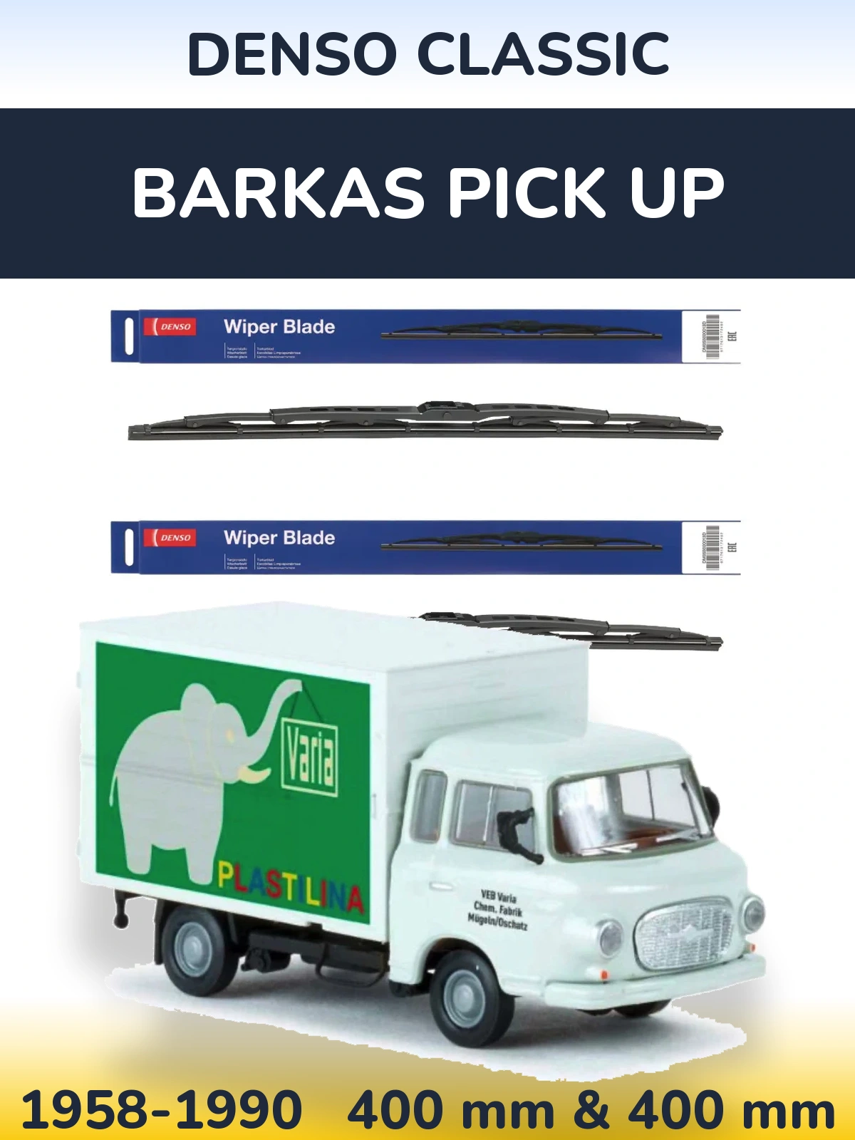 Komplet przednich wycieraczek Denso Classic 400 & 400 mm do Barkas Pick Up 1958-1990