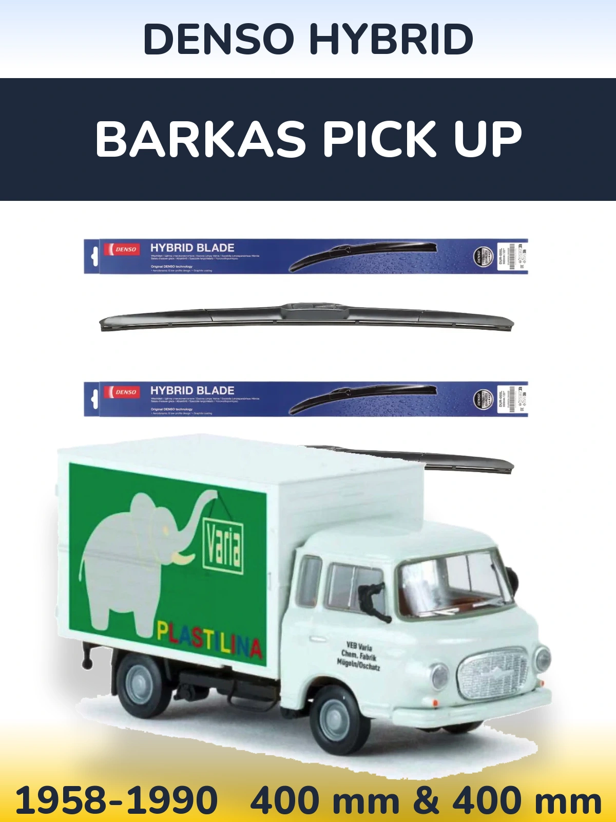 Komplet przednich wycieraczek Denso Hybrid 400 & 400 mm do Barkas Pick Up 1958-1990