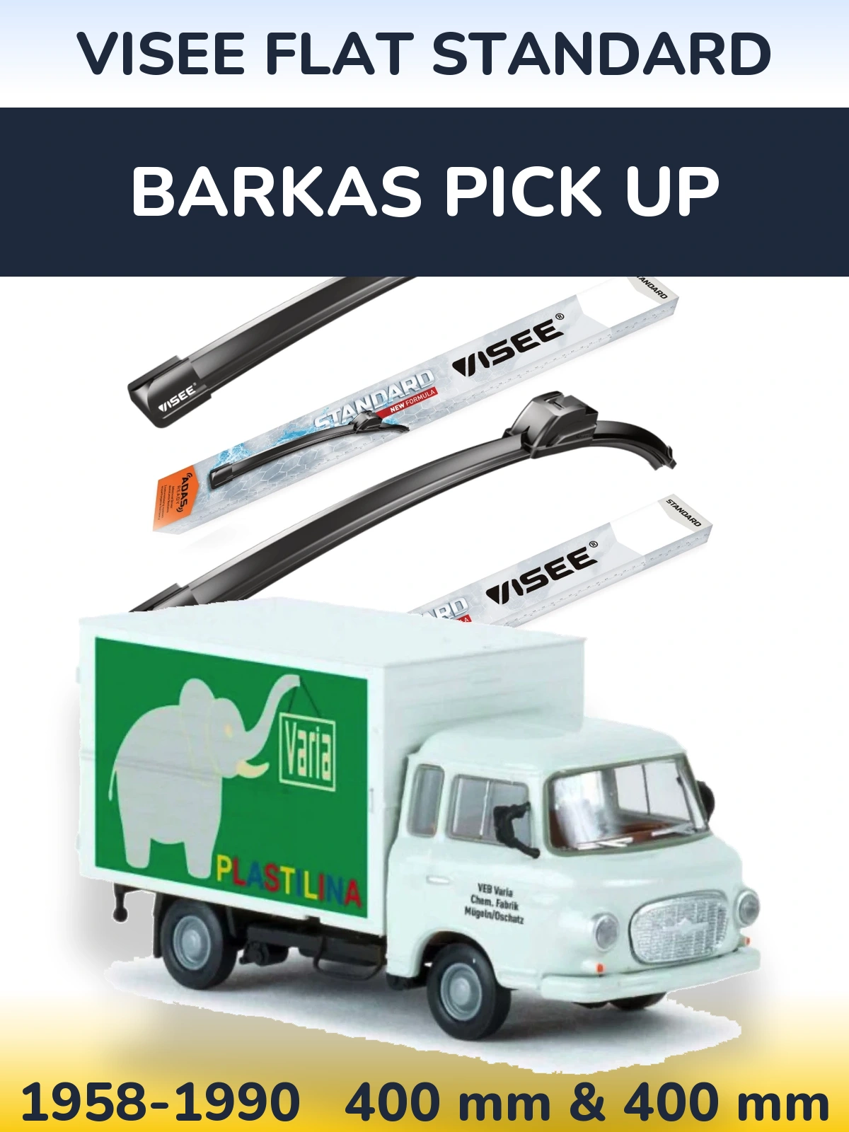 Комплект передніх щіток VISEE FLAT STANDARD 400 & 400 мм для Barkas Pick Up 1958-1990