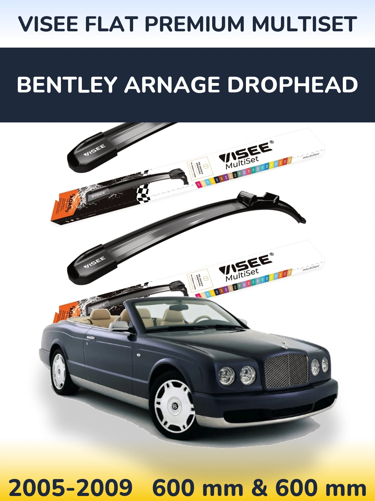 Front wiper blade set VISEE FLAT PREMIUM MultiSet 600 & 600 mm for Bentley Arnage Drophead 2005-2009