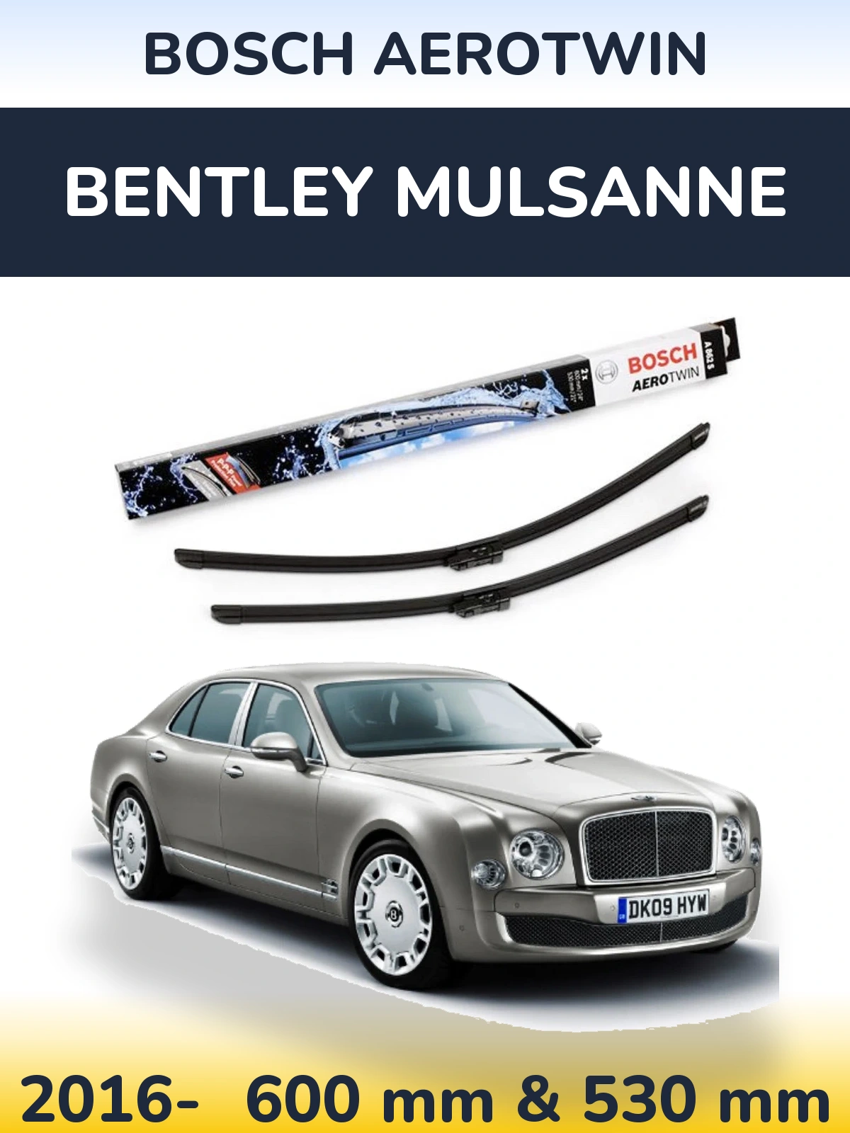 Комплект передніх щіток BOSCH AeroTwin 600 & 530 мм для Bentley Mulsanne 2016-2026