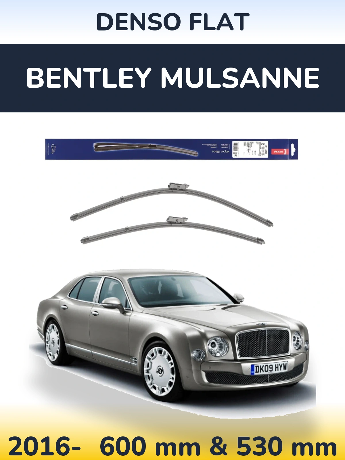 Front wiper blade set Denso Flat 600 & 520 mm for Bentley Mulsanne 2016-2026