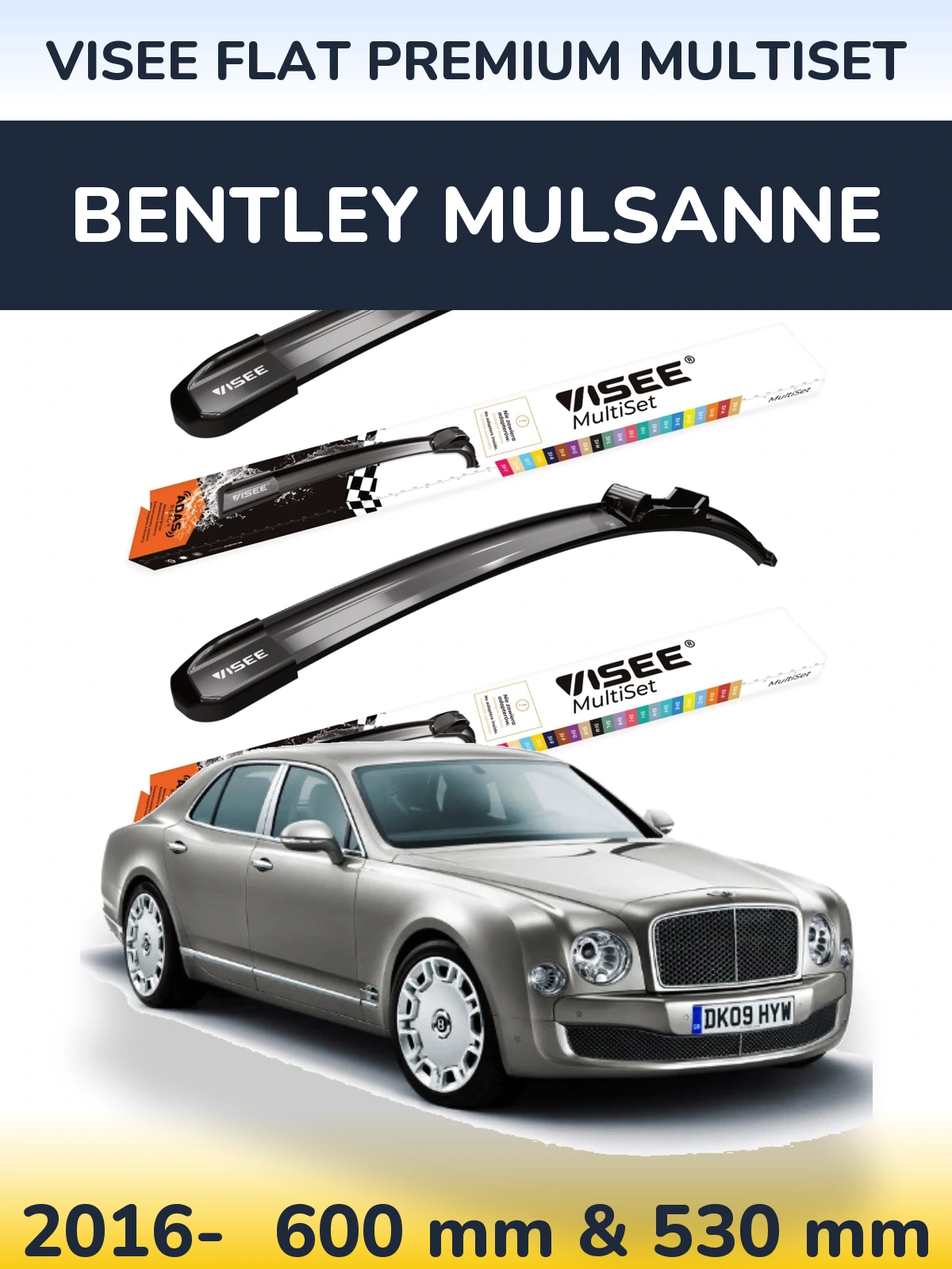 Комплект передніх щіток VISEE FLAT PREMIUM MultiSet 600 & 530 мм для Bentley Mulsanne 2016-2026