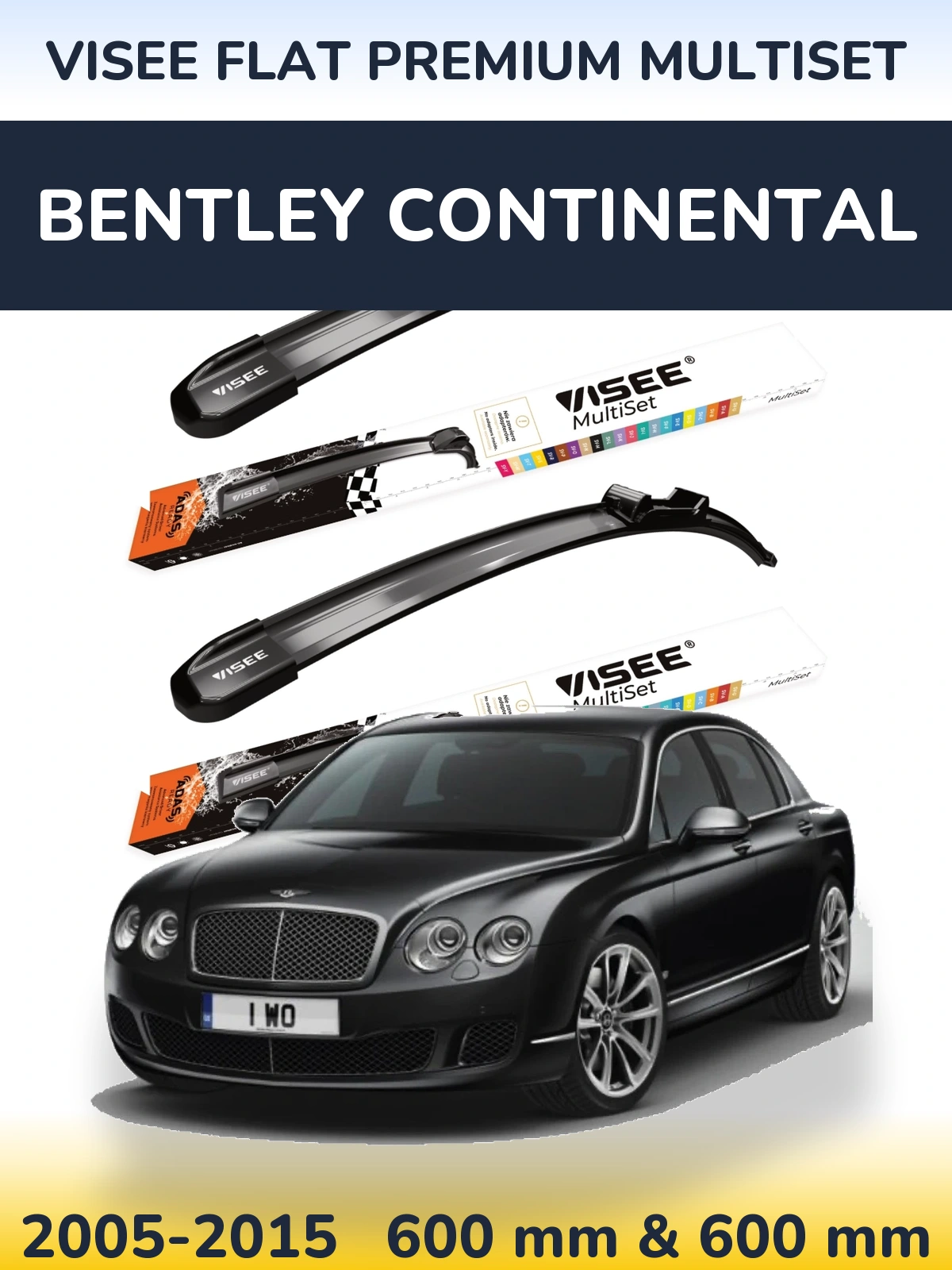 Комплект передних дворников VISEE FLAT PREMIUM MultiSet 600 & 600 мм для Bentley Continental 2005-2015