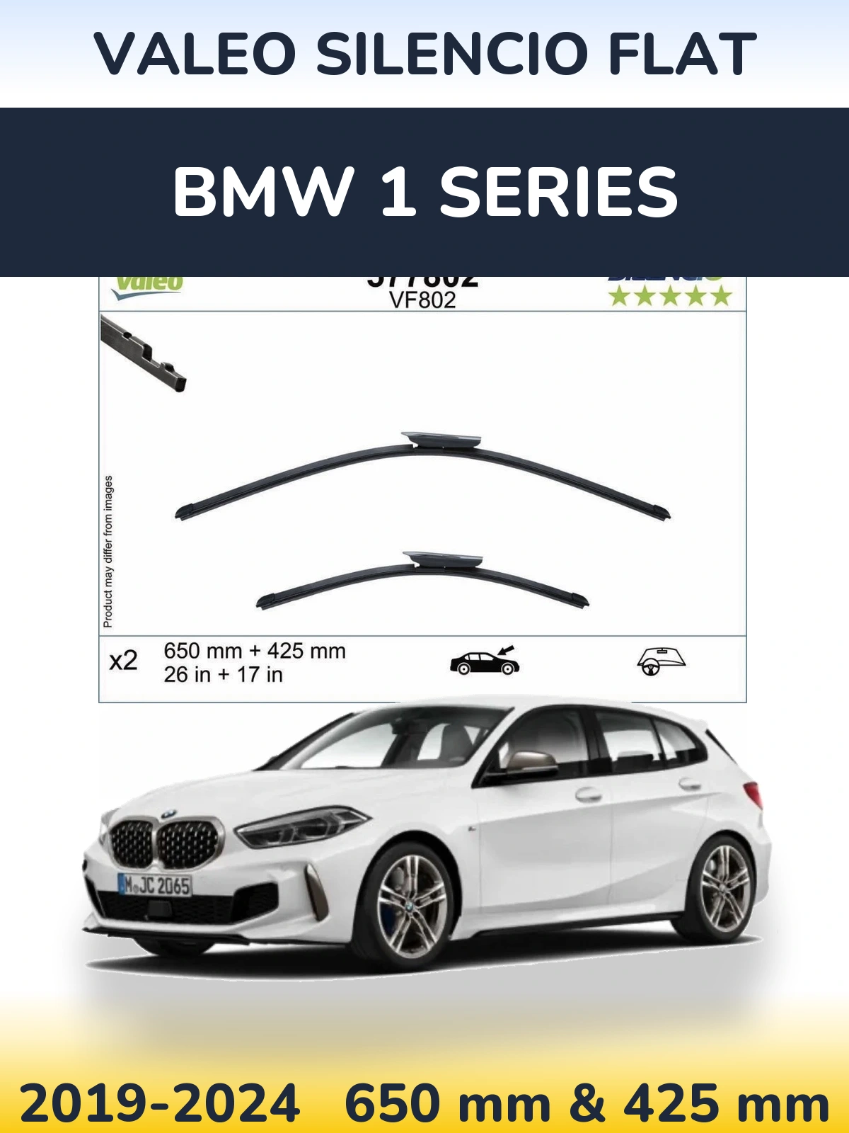 Комплект передних дворников Valeo Silencio Flat 650 & 425 мм для BMW 1 Series 2019-2024