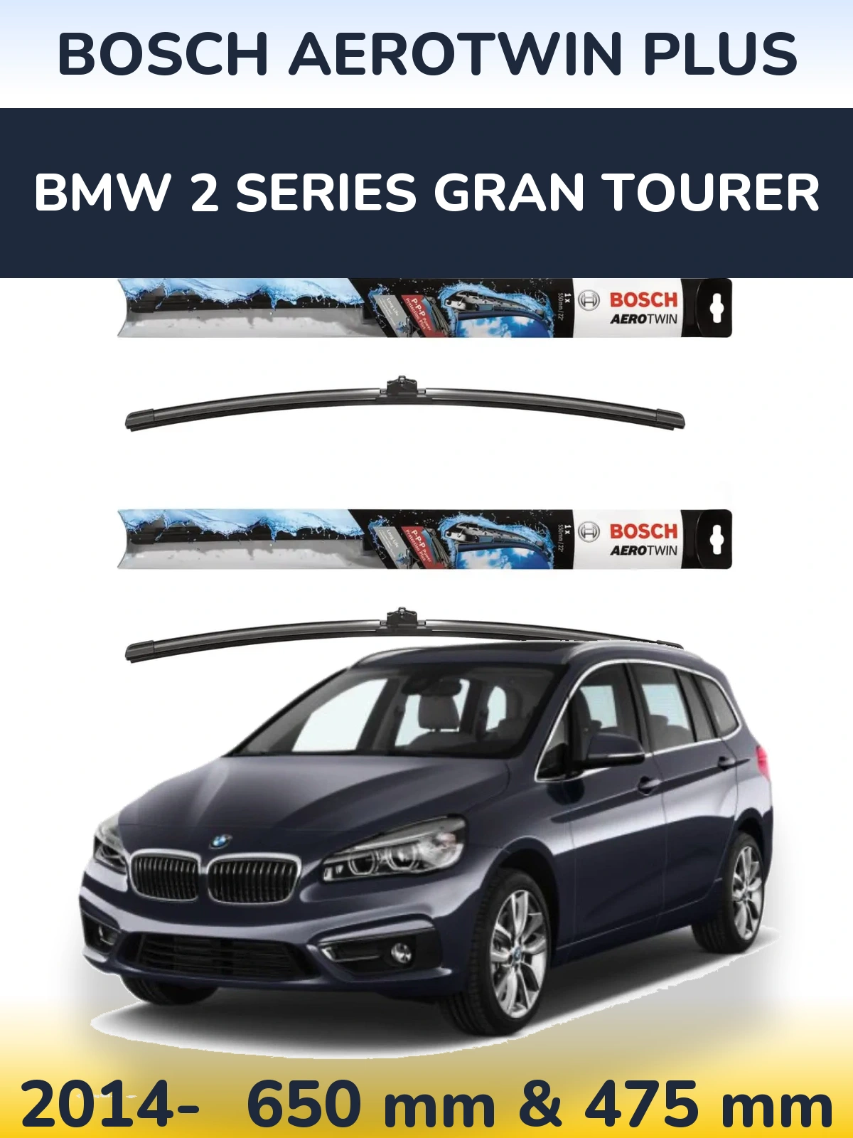Комплект передних дворников BOSCH AeroTwin Plus 650 & 475 мм для BMW 2 Series Gran Tourer 2014-2026