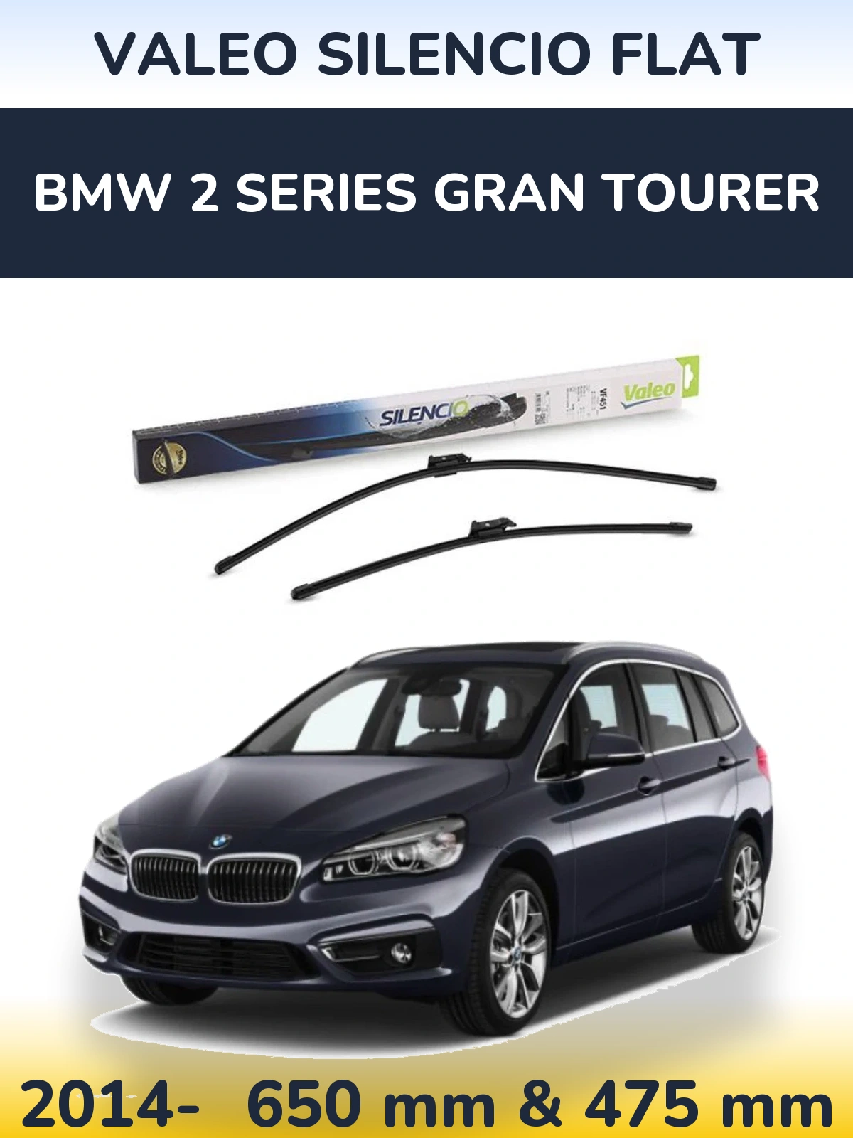 Комплект передних дворников Valeo Silencio Flat 650 & 475 мм для BMW 2 Series Gran Tourer 2014-2026