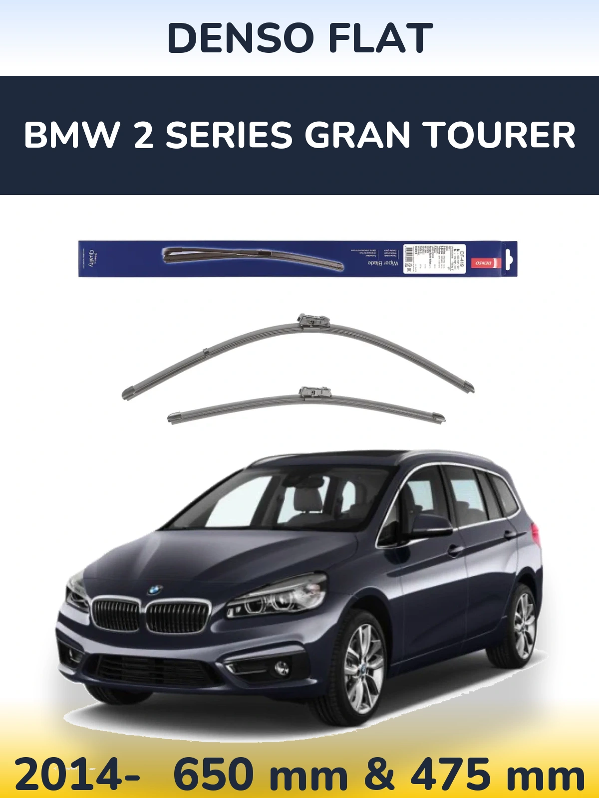 Комплект передних дворников Denso Flat 650 & 475 мм для BMW 2 Series Gran Tourer 2014-2026