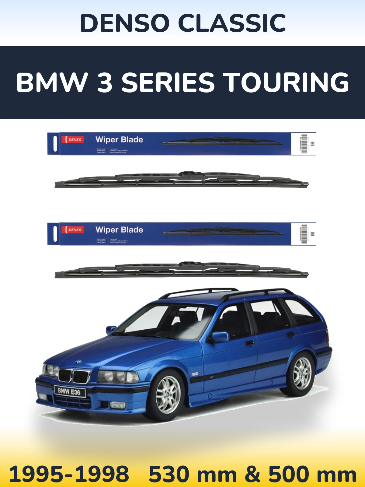 Komplet przednich wycieraczek Denso Classic 530 & 500 mm do BMW Seria 3 Touring 1995-1998