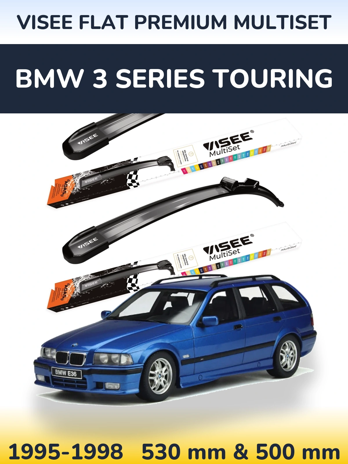 Front wiper blade set VISEE FLAT PREMIUM MultiSet 530 & 500 mm for BMW 3 Series Touring 1995-1998