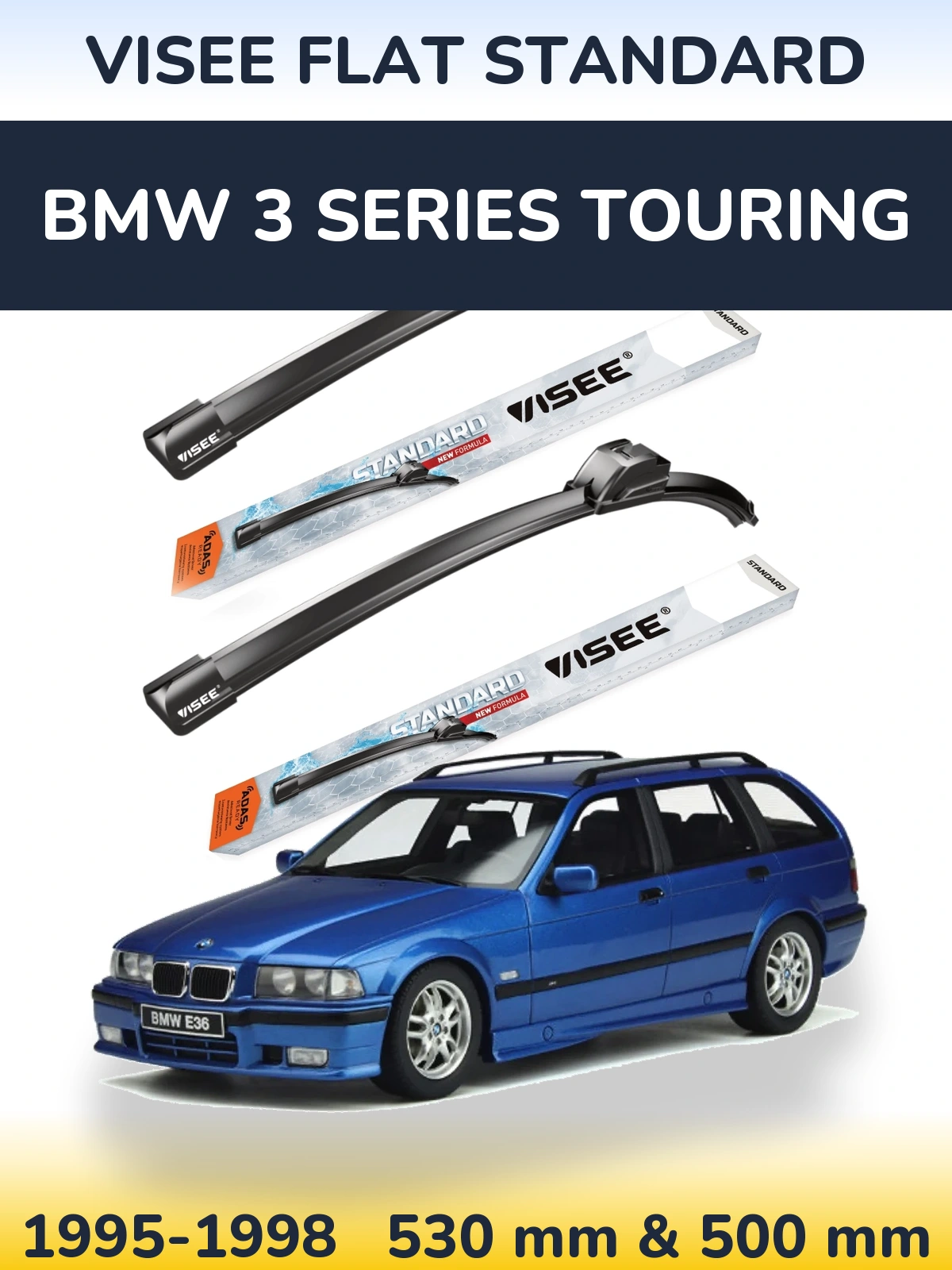 Front wiper blade set VISEE FLAT STANDARD 530 & 500 mm for BMW 3 Series Touring 1995-1998