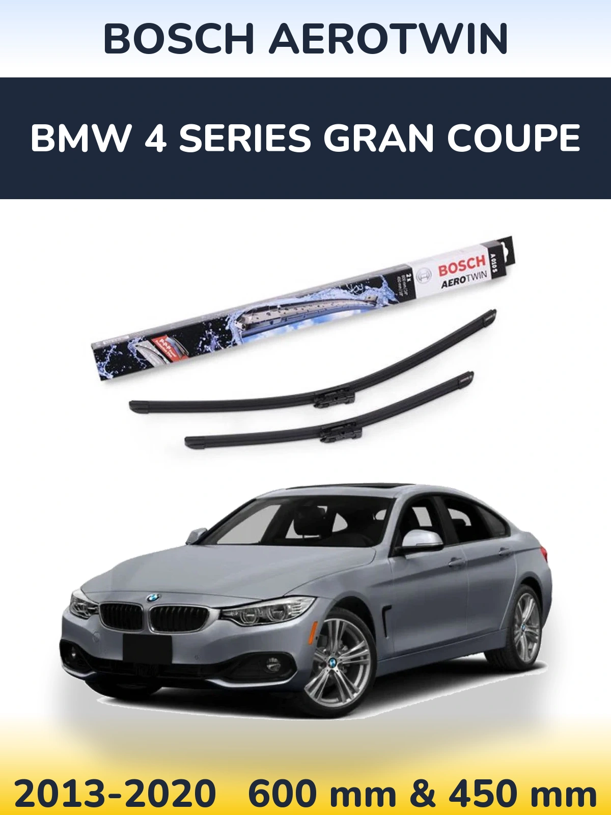 Комплект передних дворников BOSCH AeroTwin 600 & 450 мм для BMW 4 Series Gran Coupe 2013-2020