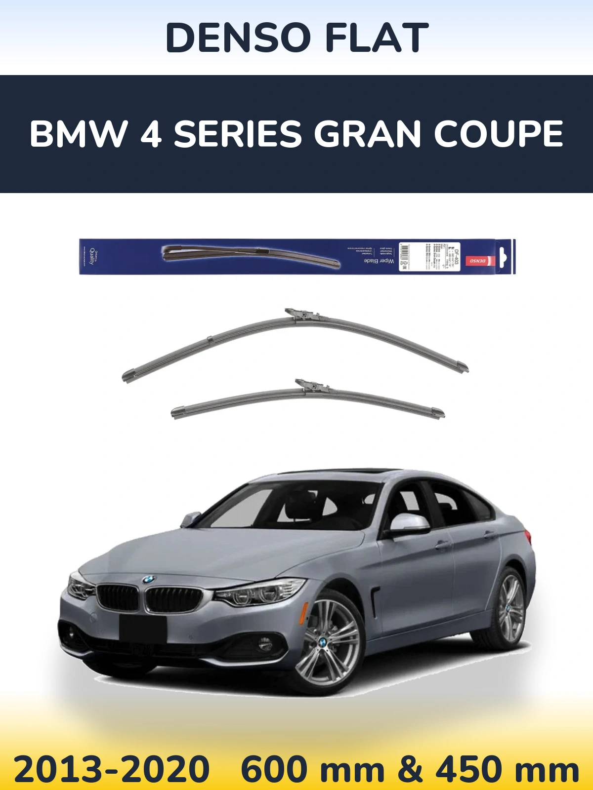 Front wiper blade set Denso Flat 600 & 450 mm for BMW 4 Series Gran Coupe 2013-2020
