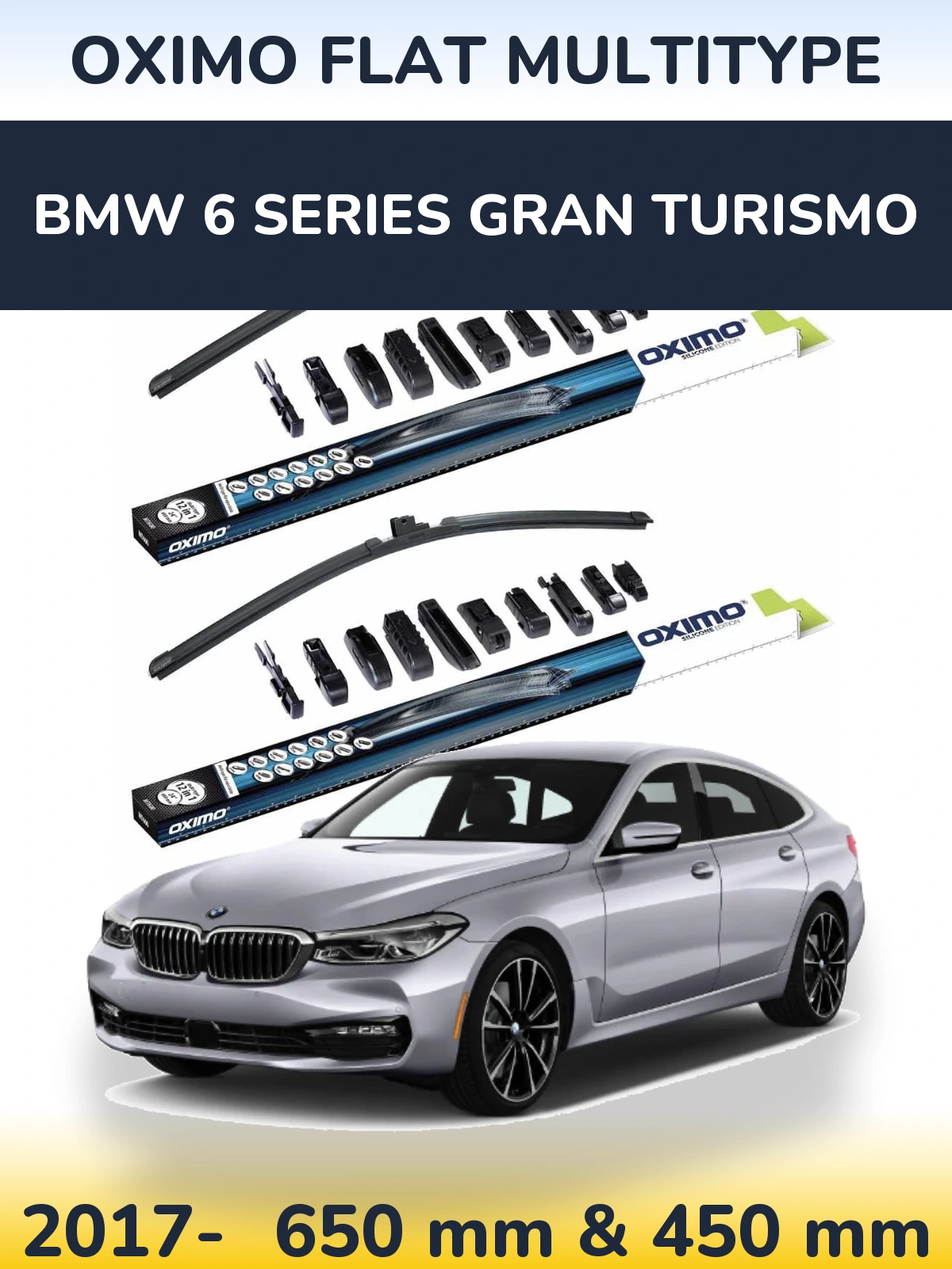 Комплект передних дворников Oximo Flat MultiТипe 650 & 450 мм для BMW 6 Series Gran Turismo 2017-2026