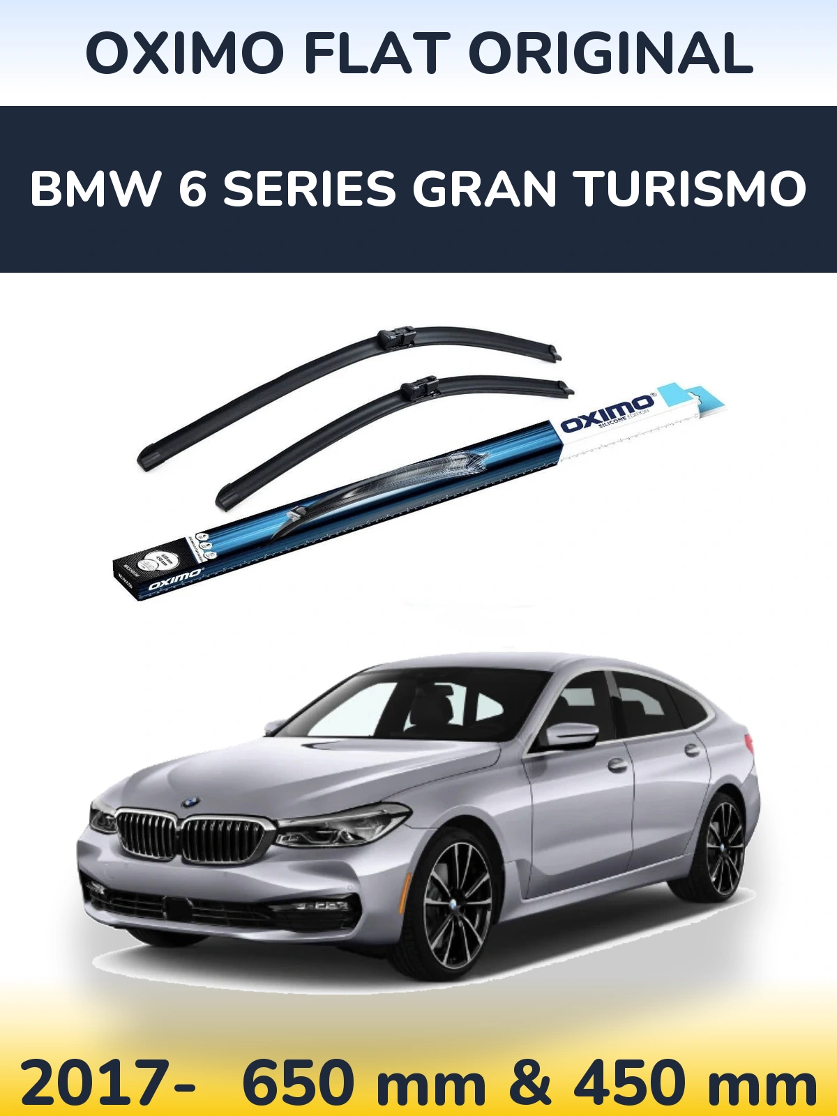 Front wiper blade set Oximo Flat Original 650 & 450 mm for BMW 6 Series Gran Turismo 2017-2026