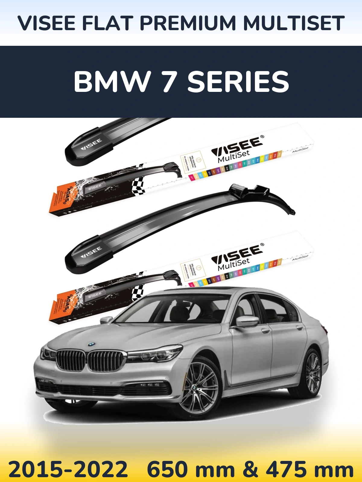 Komplet przednich wycieraczek VISEE FLAT PREMIUM MultiSet 650 & 475 mm do BMW Seria 7 2015-2022