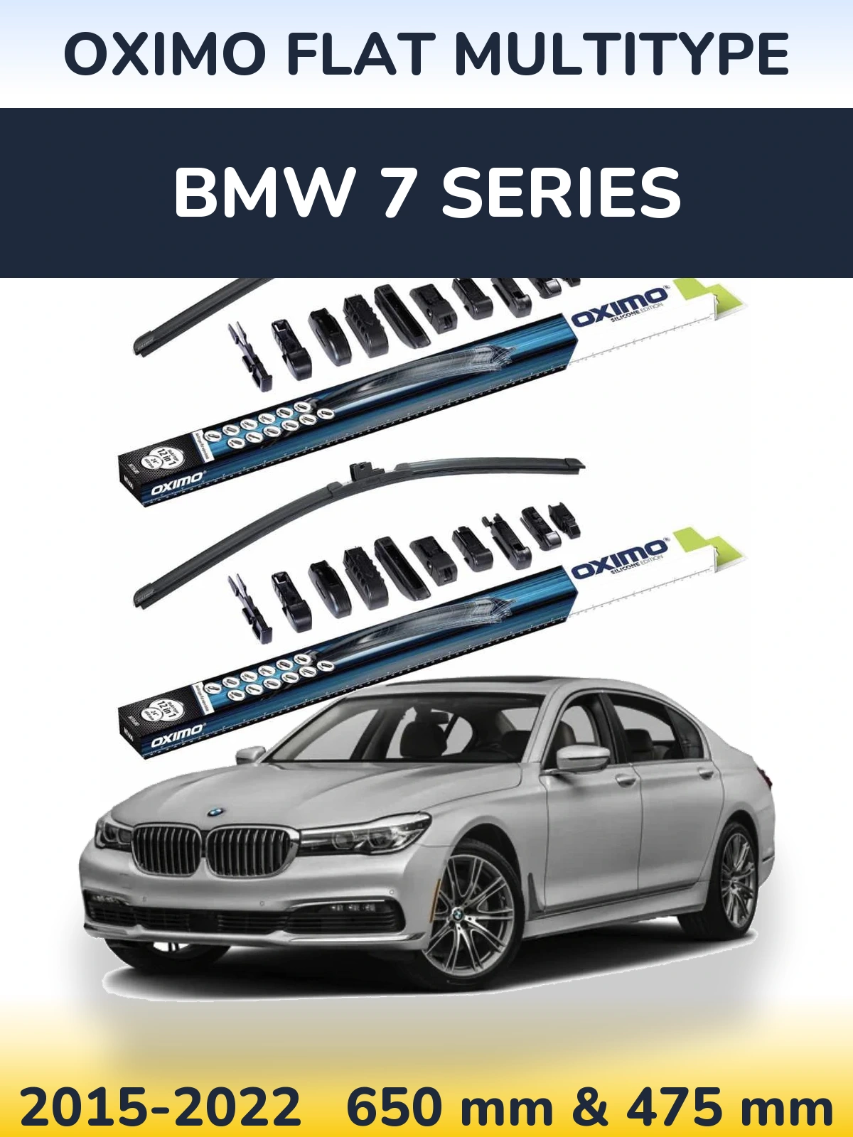 Komplet przednich wycieraczek Oximo Flat MultiType 650 & 475 mm do BMW Seria 7 2015-2022