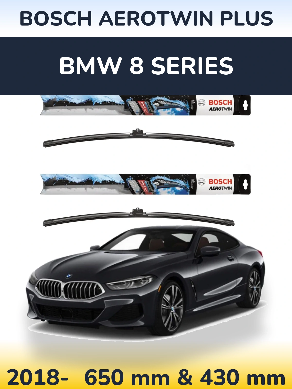 Komplet przednich wycieraczek BOSCH AeroTwin Plus 650 & 430 mm do BMW Seria 8 2018-2026