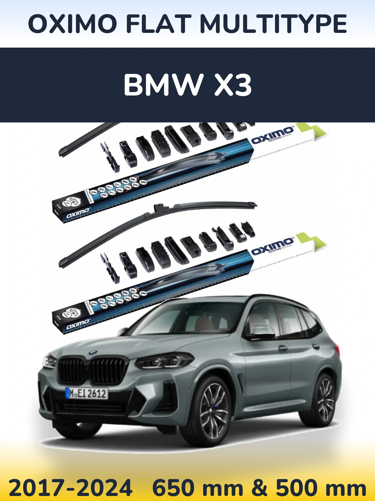 Комплект передних дворников Oximo Flat MultiТипe 650 & 500 мм для BMW X3 2017-2024