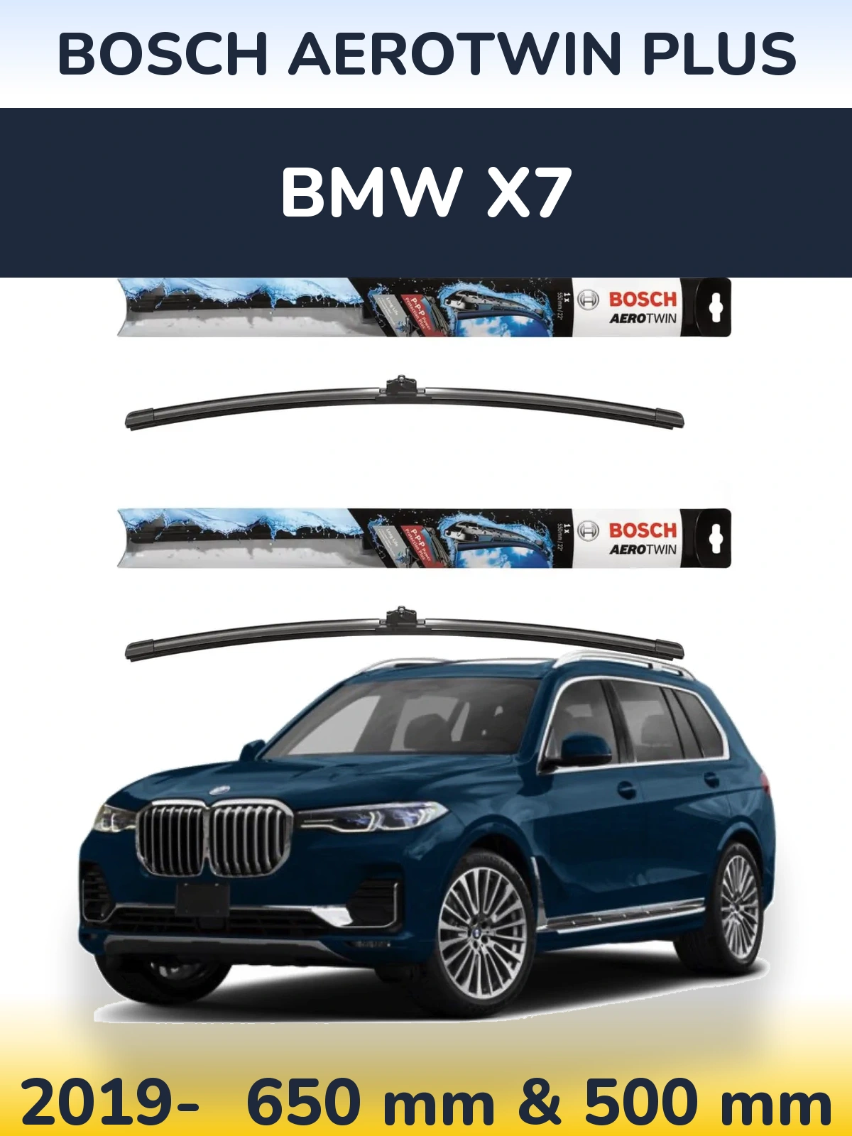 Комплект передних дворников BOSCH AeroTwin Plus 650 & 500 мм для BMW X7 2019-2026