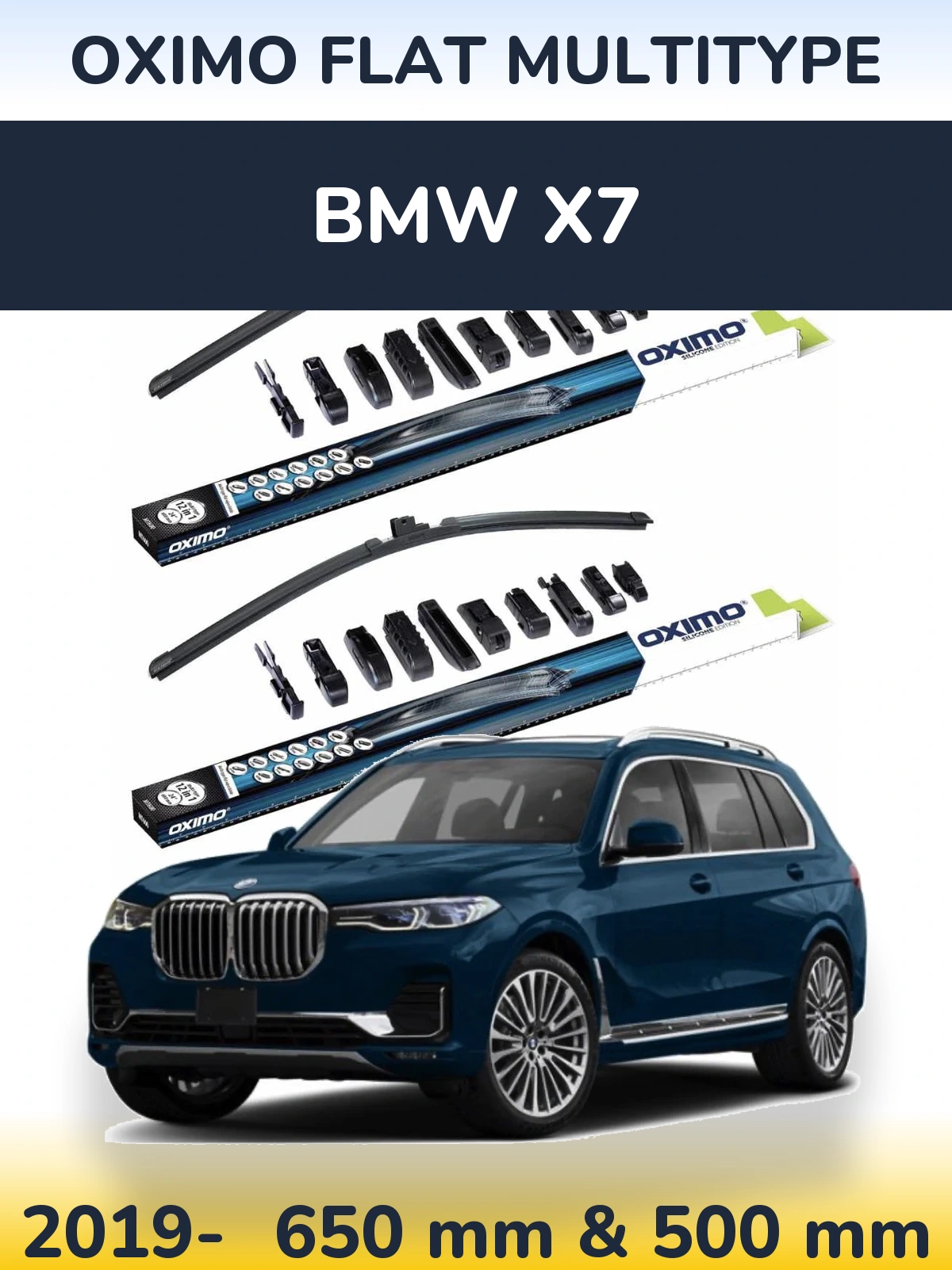 Front wiper blade set Oximo Flat MultiTypee 650 & 500 mm for BMW X7 2019-2026