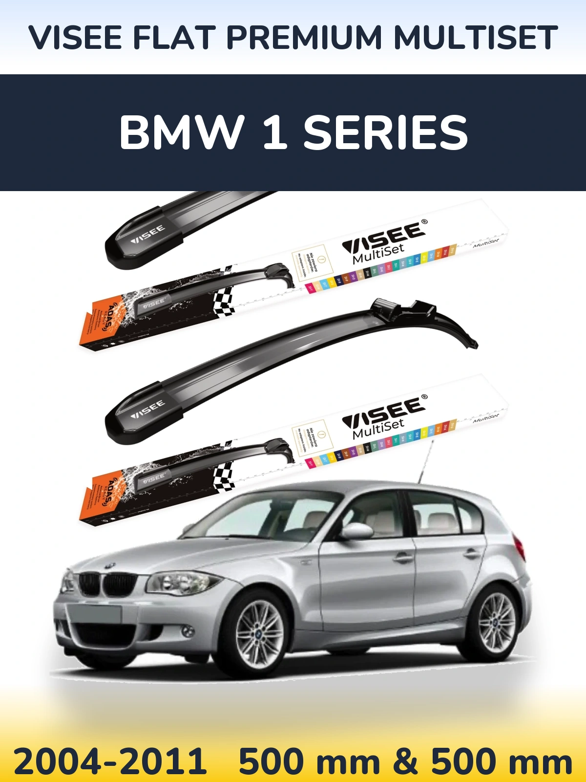 Комплект передних дворников VISEE FLAT PREMIUM MultiSet 500 & 500 мм для BMW 1 Series 2004-2011