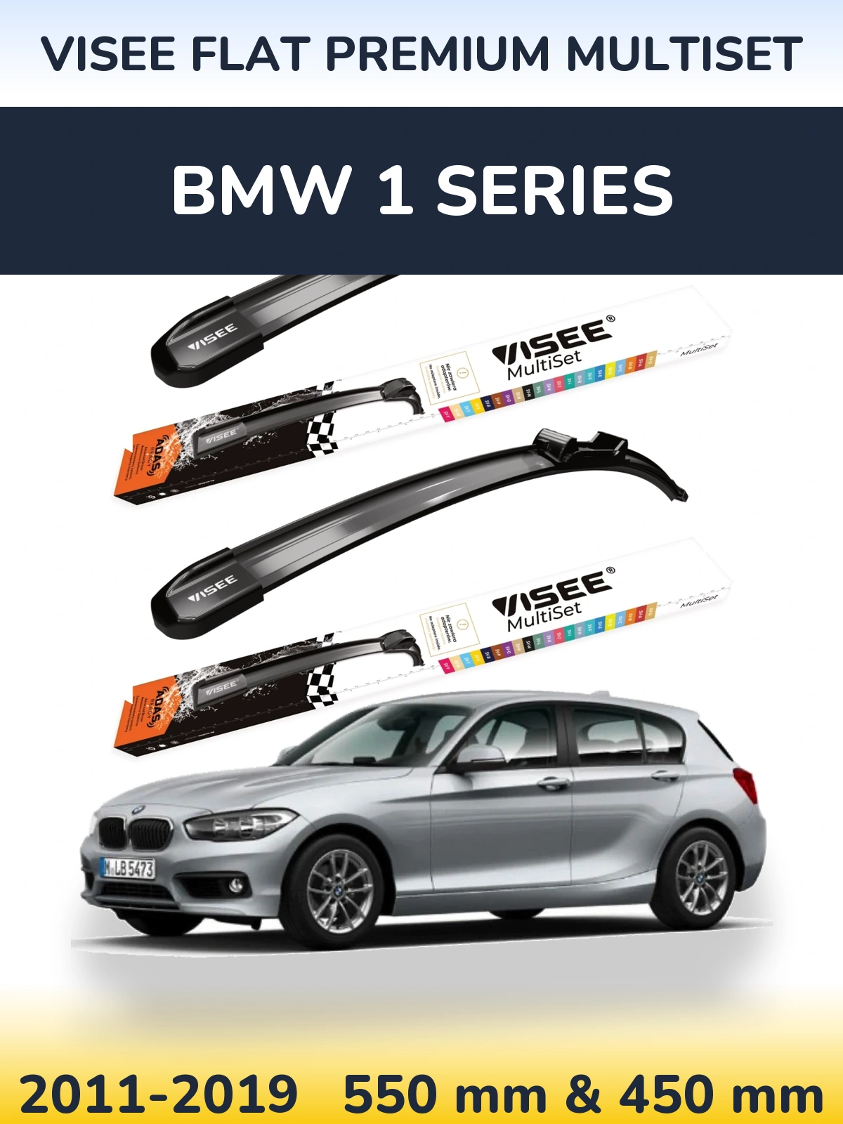 Komplet przednich wycieraczek VISEE FLAT PREMIUM MultiSet 550 & 450 mm do BMW Seria 1 2011-2019