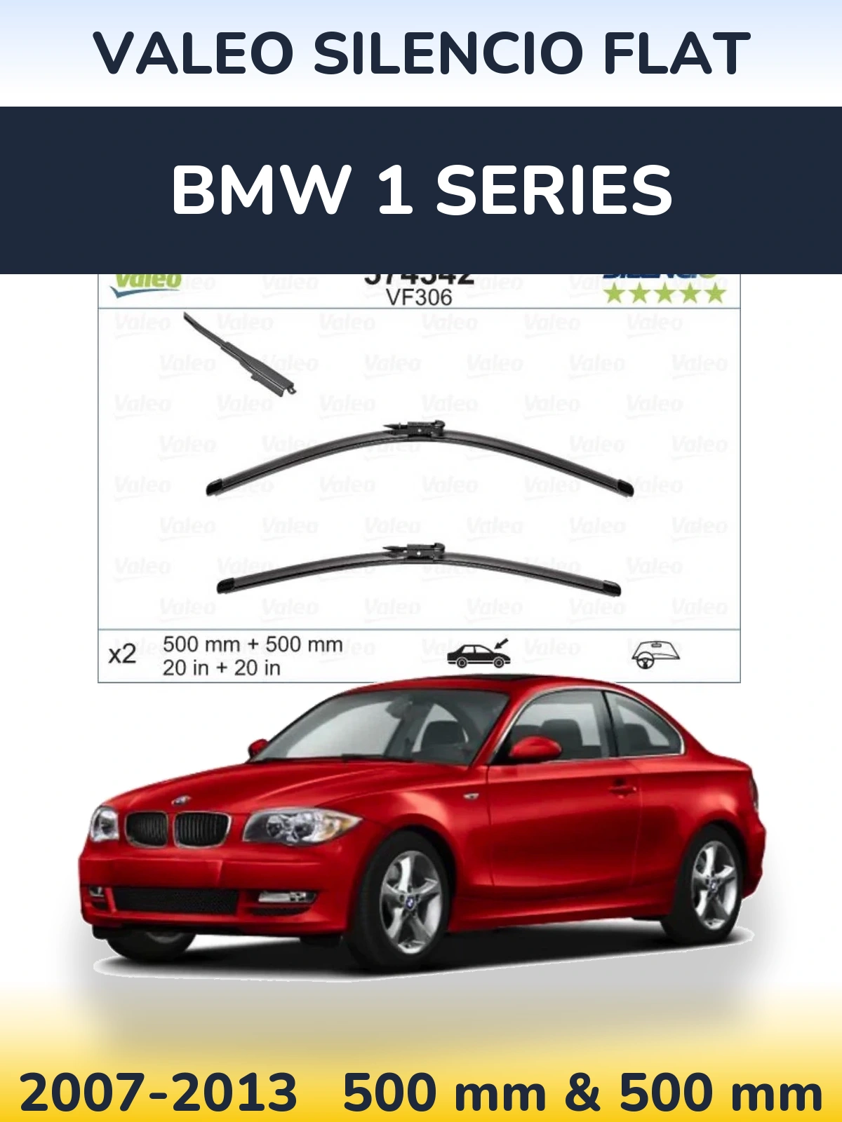 Komplet przednich wycieraczek Valeo Silencio Flat 500 & 500 mm do BMW Seria 1 2007-2013