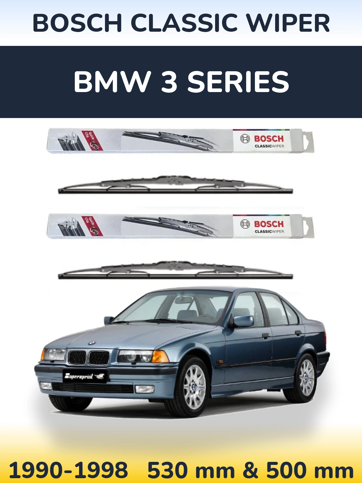 Комплект передних дворников BOSCH Classic Wiper 530 & 500 мм для BMW 3 Series 1990-1998