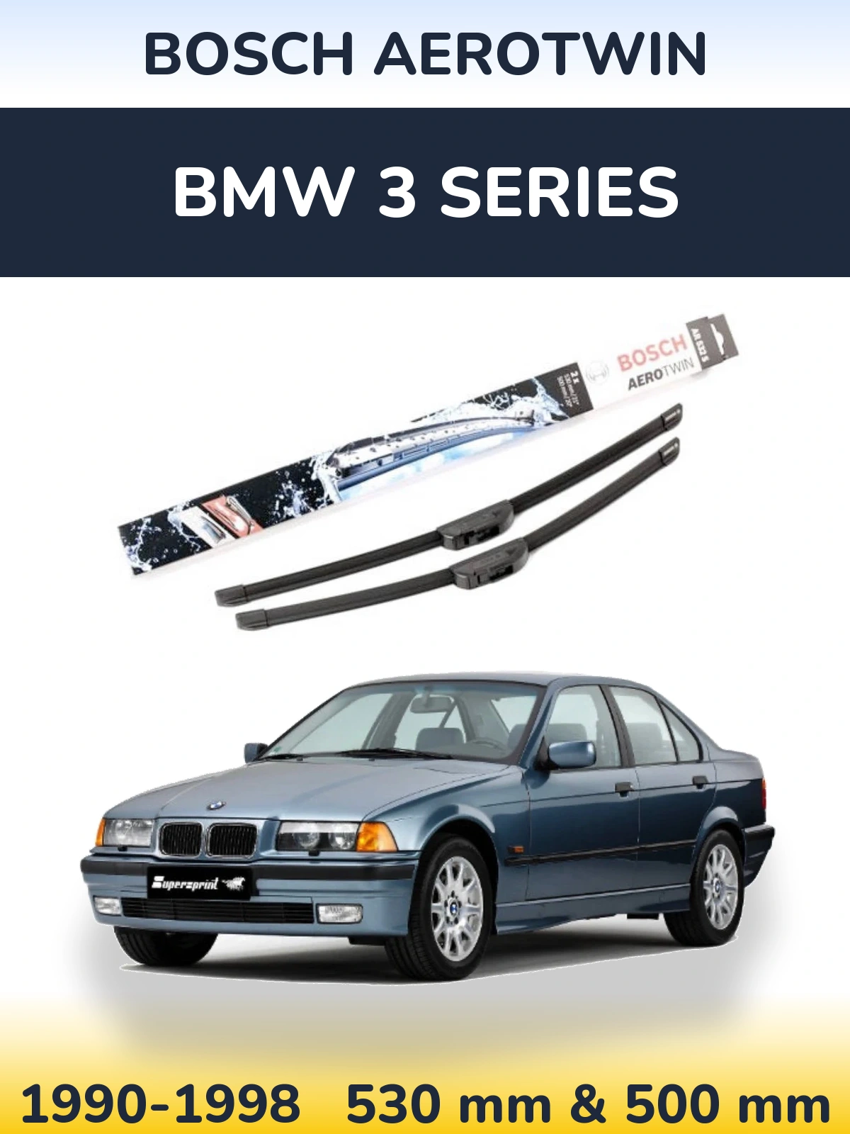 Front wiper blade set BOSCH AeroTwin 530 & 500 mm for BMW 3 Series 1990-1998