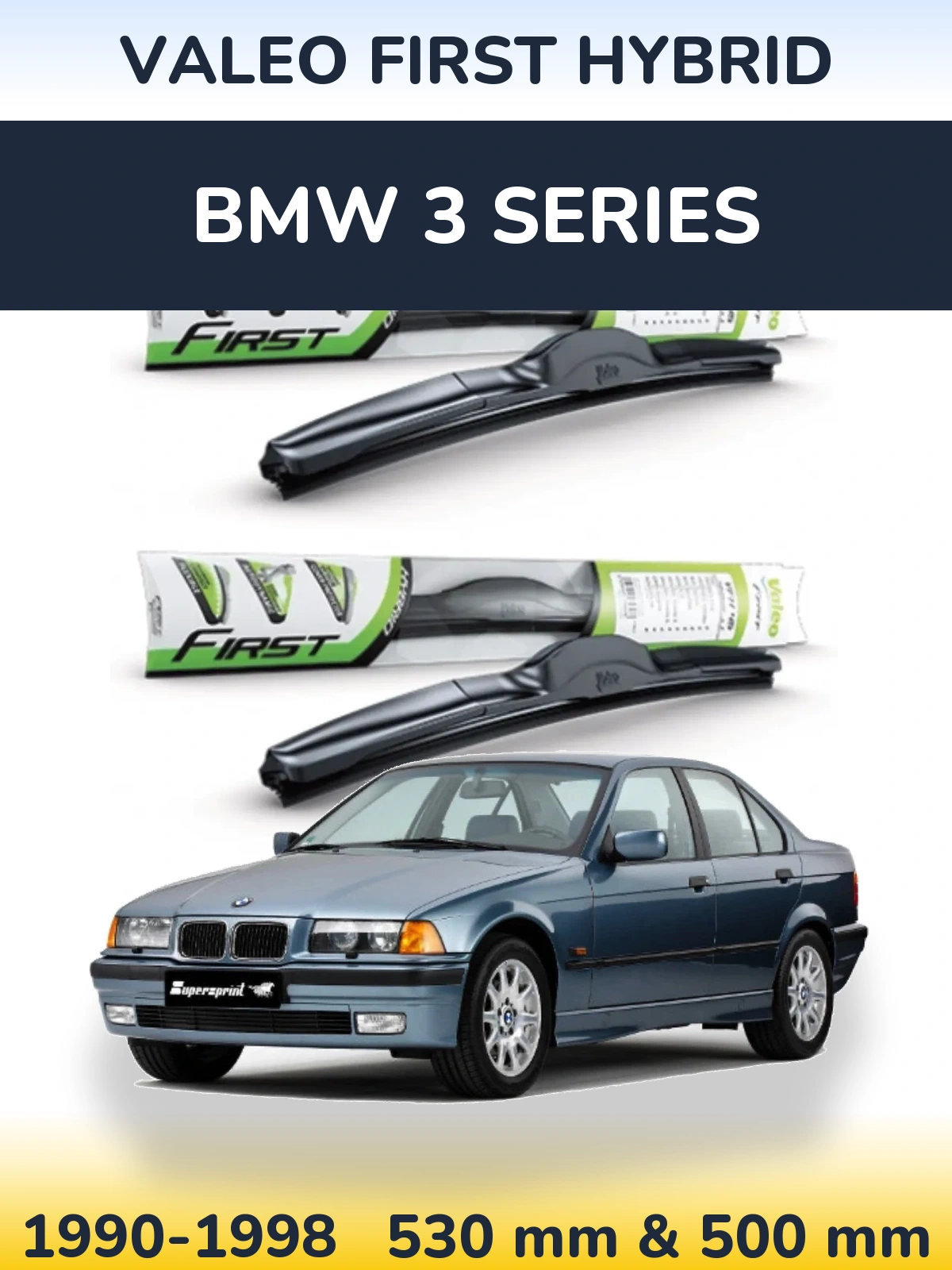 Komplet przednich wycieraczek Valeo First Hybrid 530 & 500 mm do BMW Seria 3 1990-1998