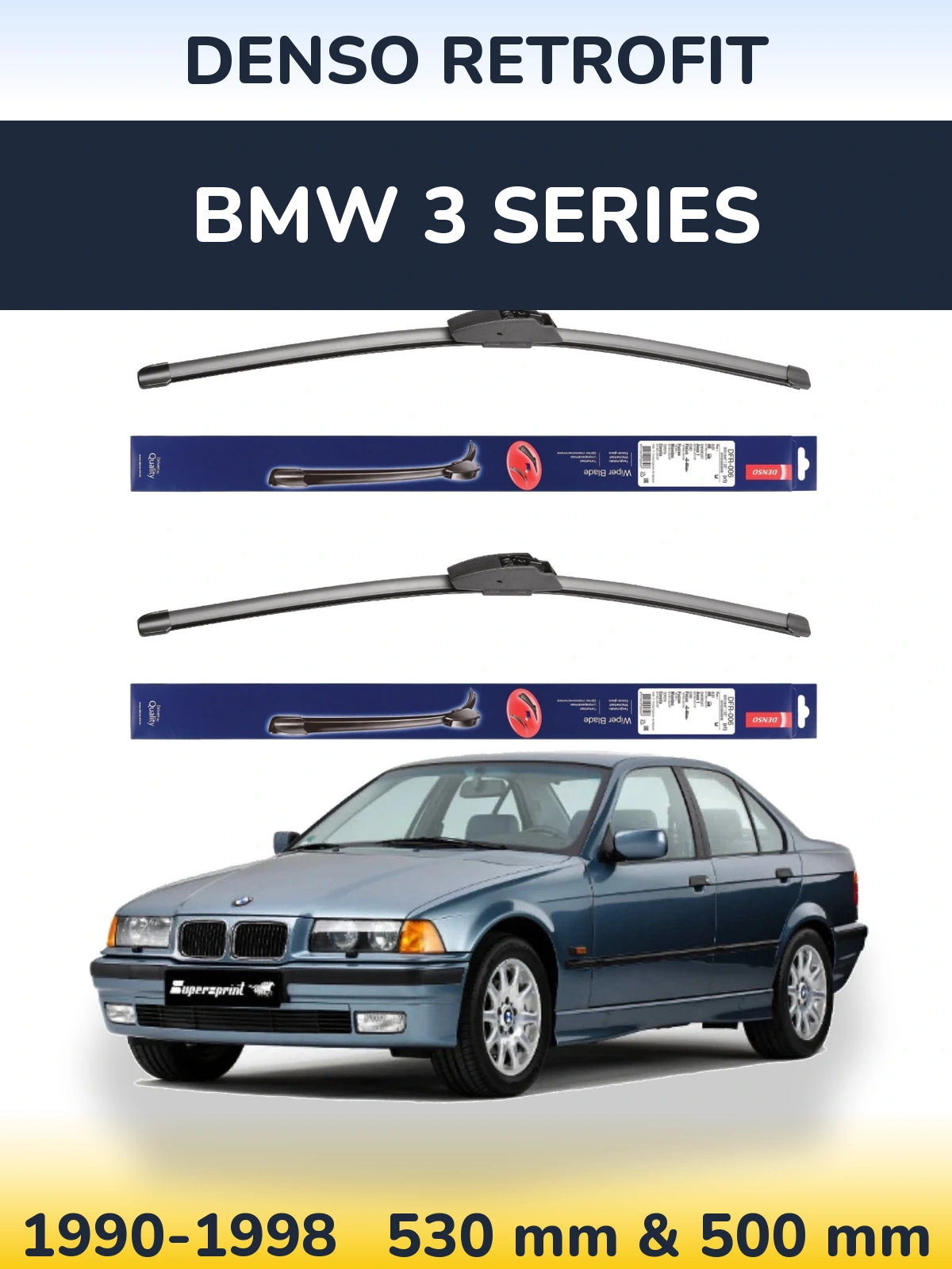 Комплект передніх щіток Denso Retrofit 530 & 500 мм для BMW 3 Series 1990-1998